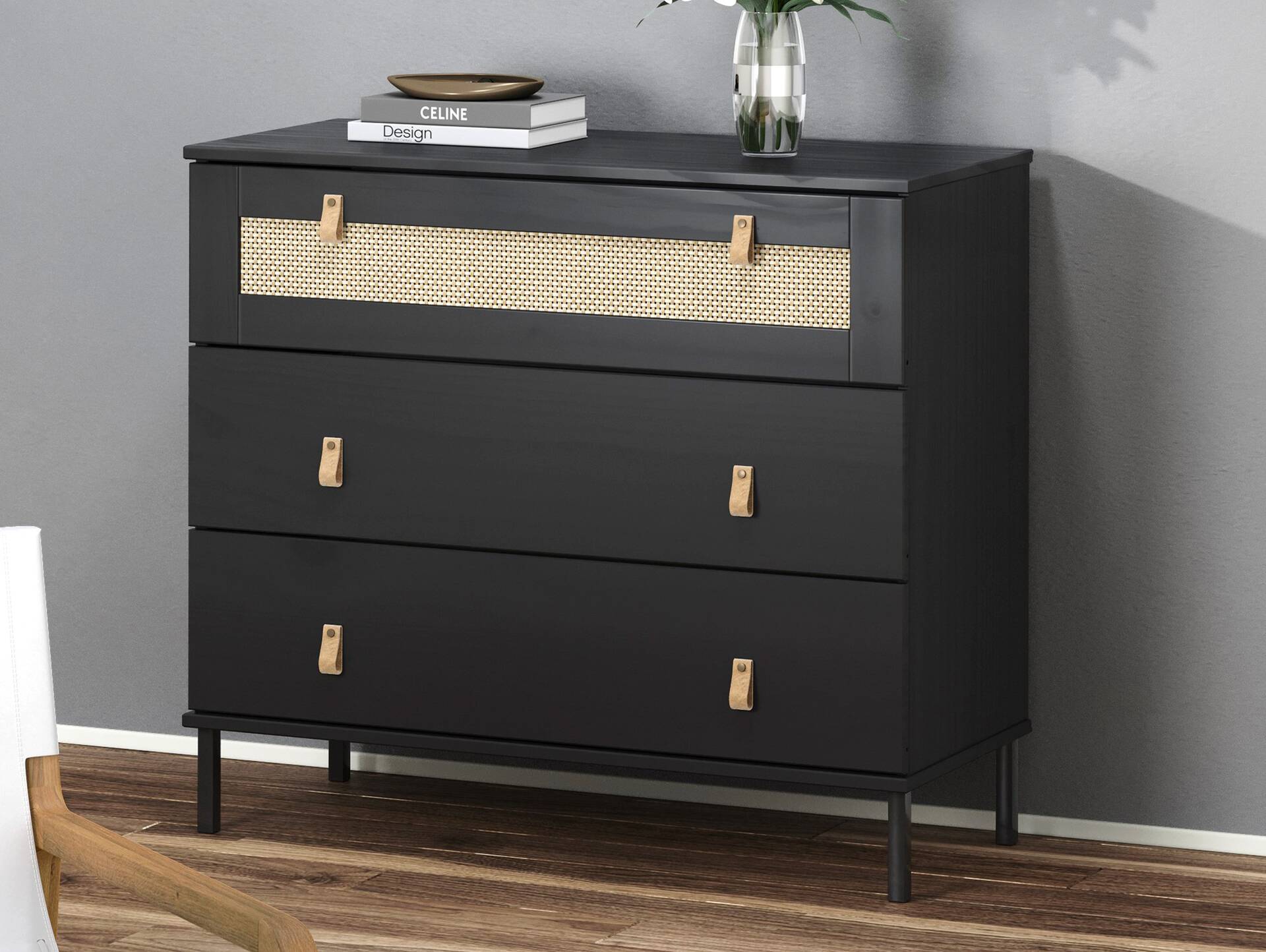 CINOY Sideboard I, Material Massivholz, Kiefer lackiert schwarz