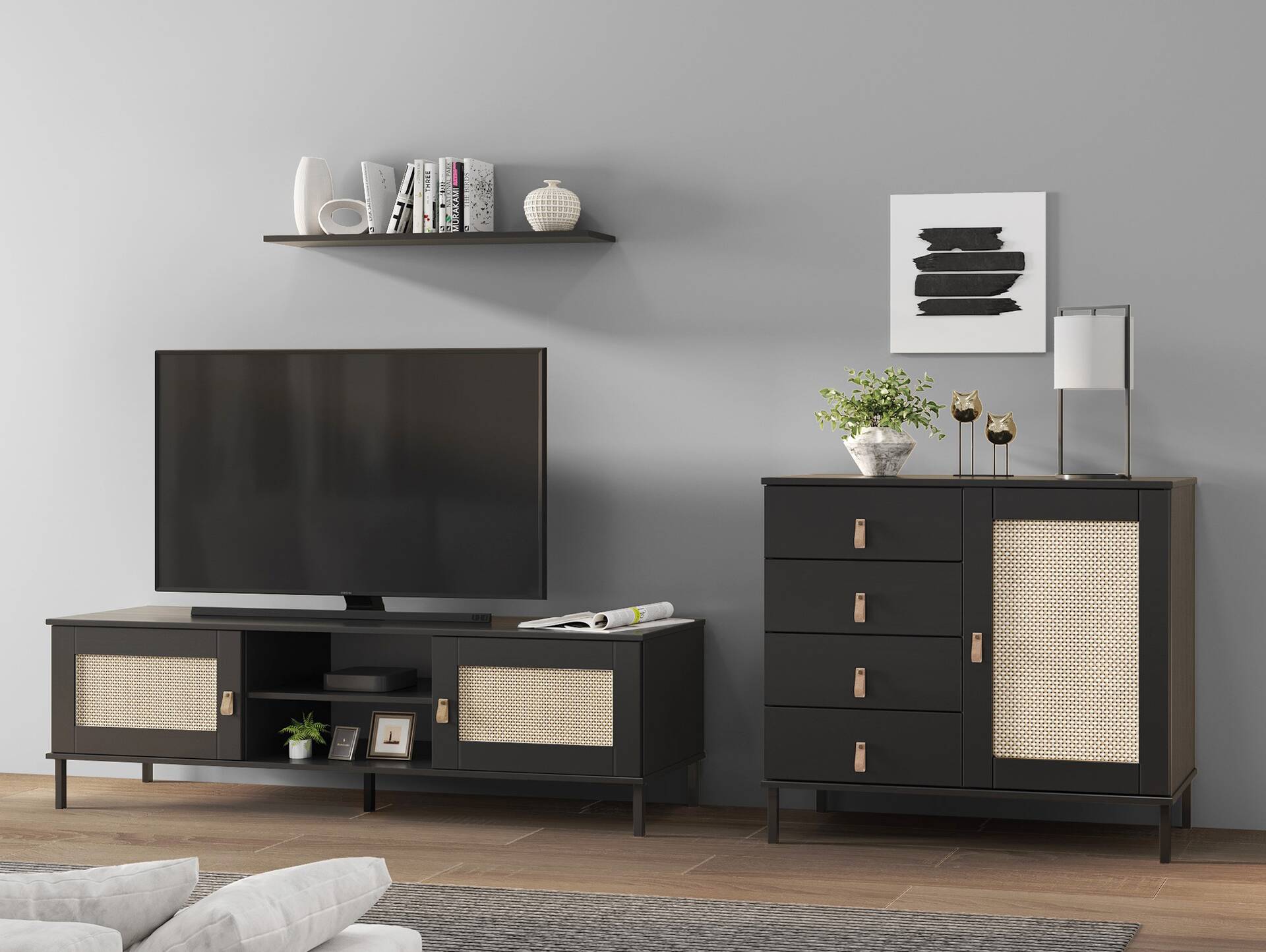 CINOY Sideboard II, Material Massivholz, Kiefer lackiert schwarz