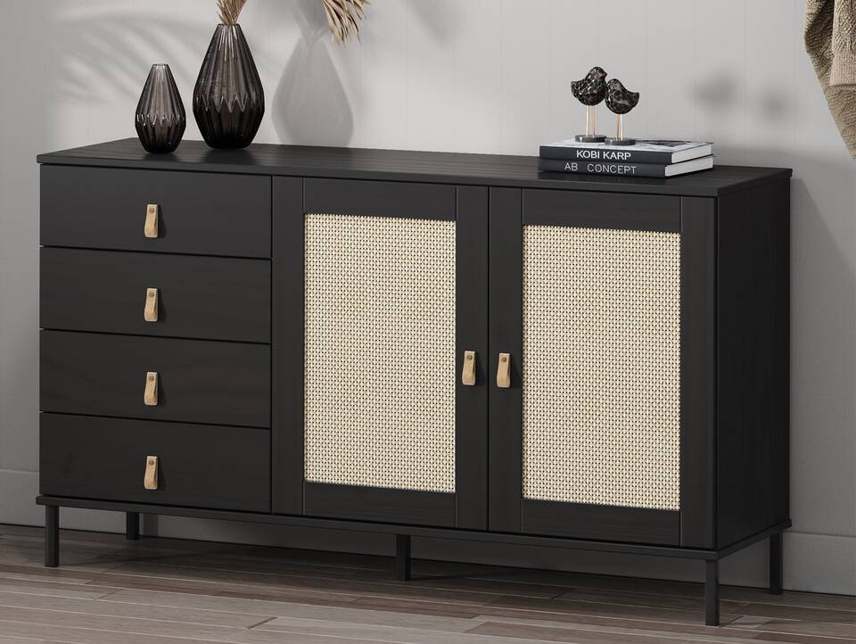 CINOY Sideboard III, Material Massivholz, Kiefer lackiert schwarz
