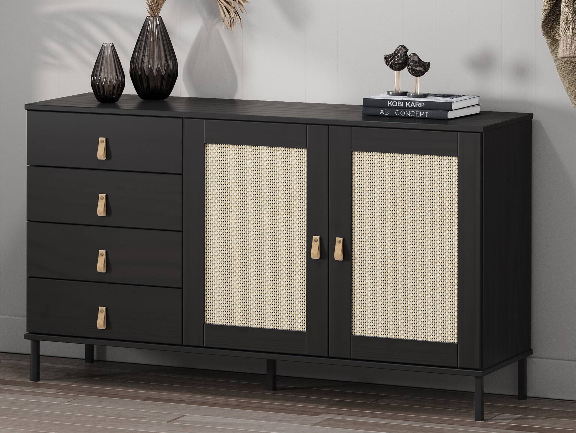 CINOY Sideboard III, Material Massivholz, Kiefer lackiert schwarz