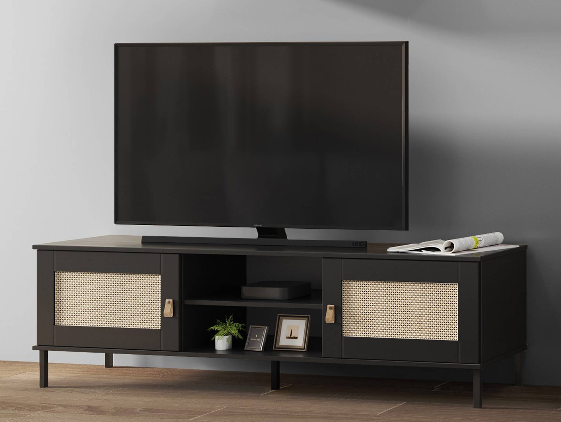 CINOY TV-Board II, Material Massivholz, Kiefer lackiert schwarz