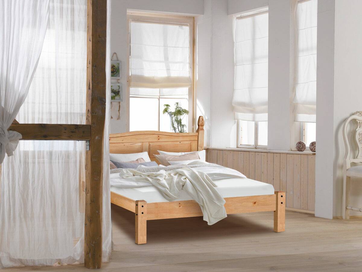 COLMAN Doppelbett / Einzelbett, Material Massivholz, Kiefer honig gewachst 