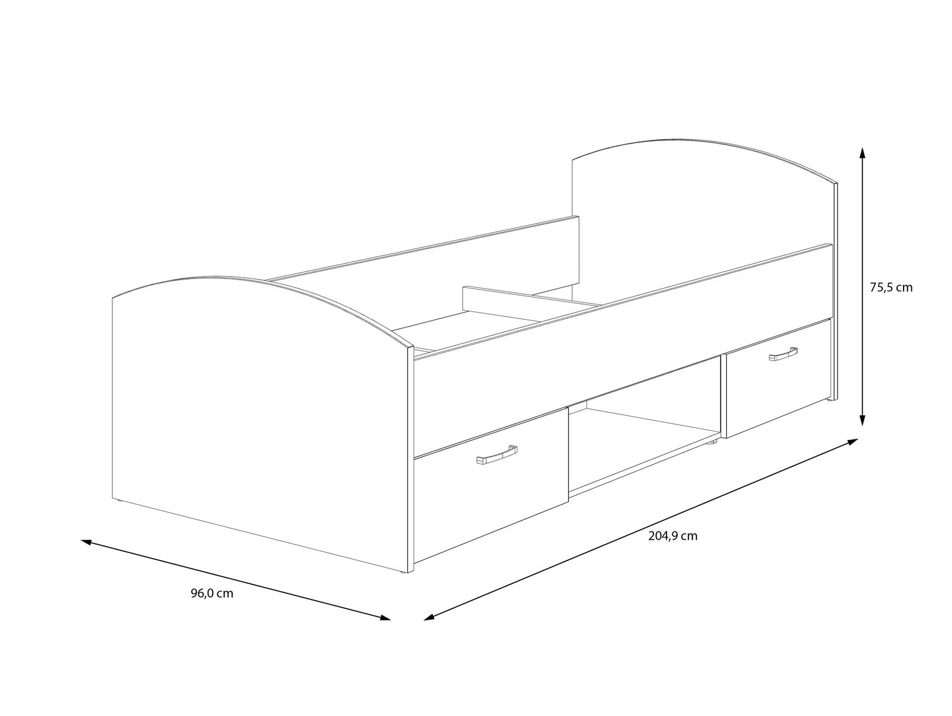 CARLITO Jugendbett / Funktionsbett  90x200 cm, Material Dekorspanplatte, Artisan eichefarbig/weiss 