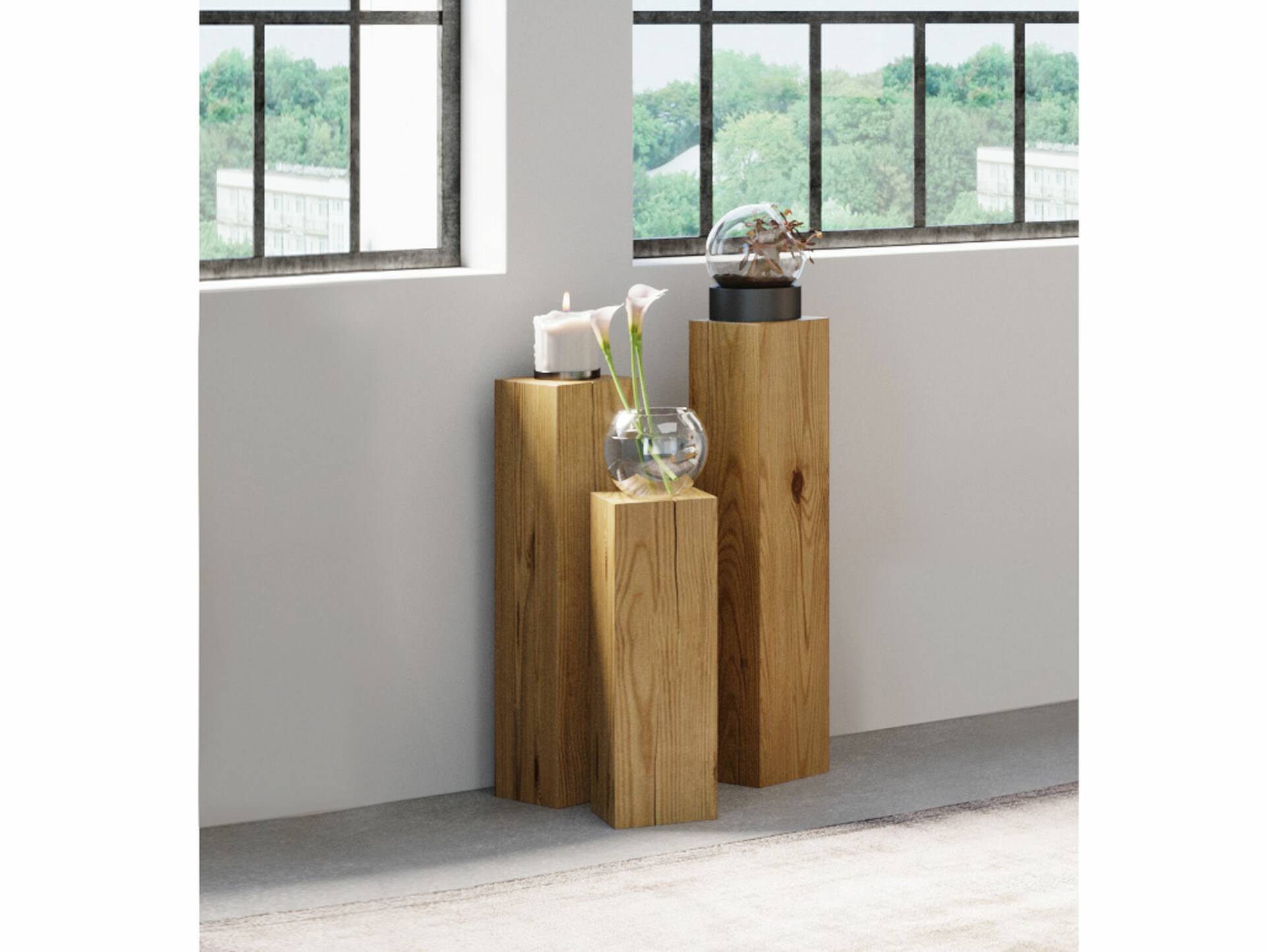 CURBY Blumensäule in rustikaler Altholzoptik, Fichte massiv 15x15 cm | 80 cm | gebürstet