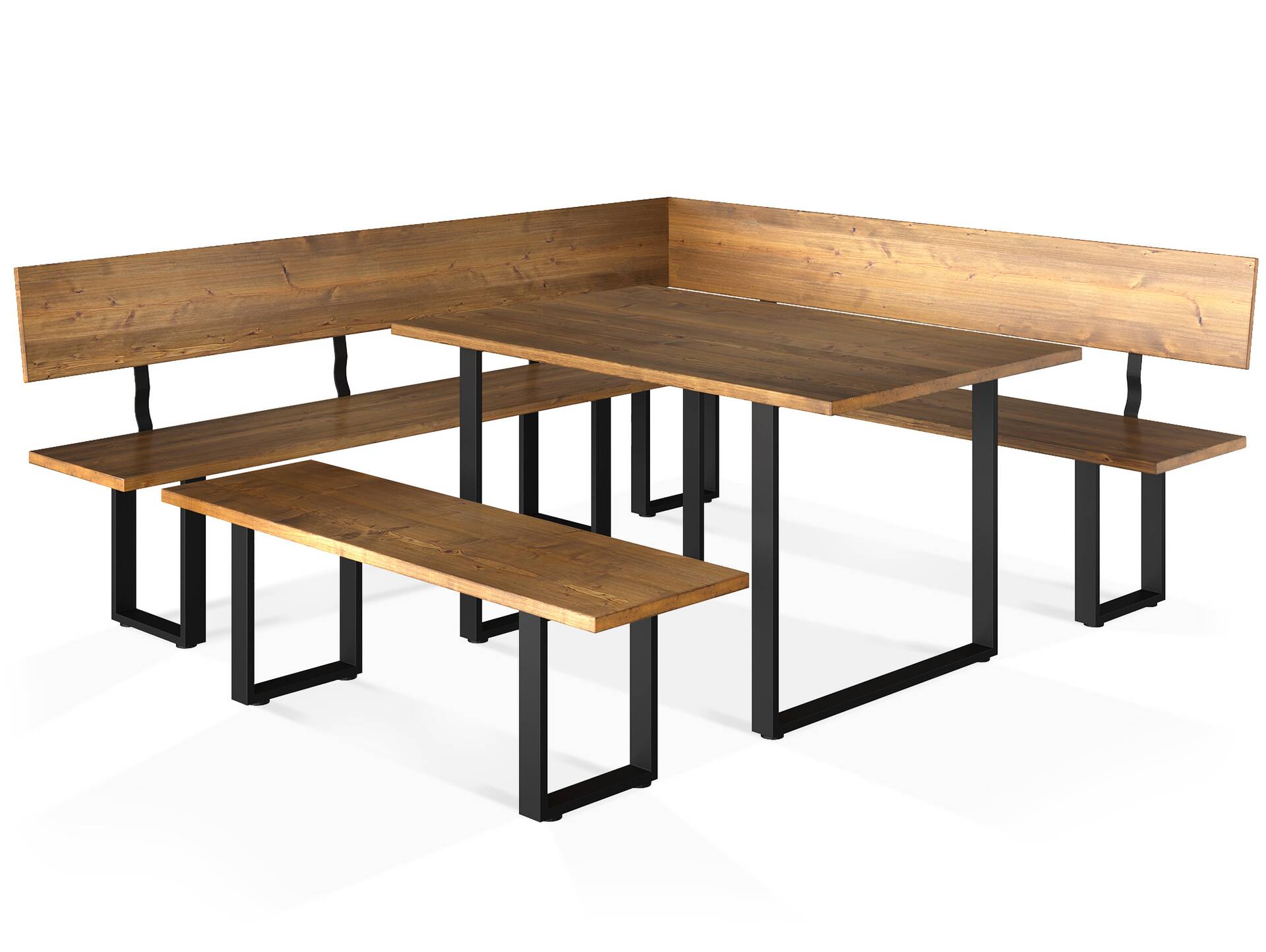 CURBY Eckbank, rustikale Altholzoptik, Material Massivholz, Fichte gebürstet 167 x 256 cm | vintage | inklusive Sitzkissen braun