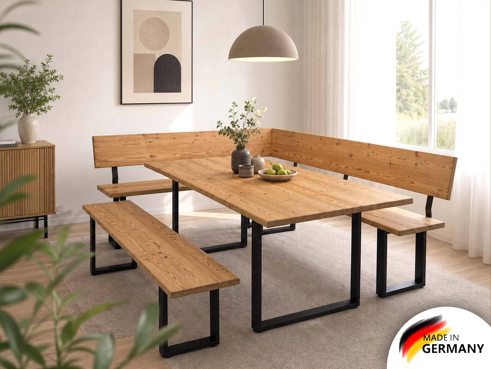 CURBY Essgruppe, rustikale Altholzoptik, Material Massivholz, Fichte gebürstet 256 x 167 cm | natur | ohne Sitzkissen
