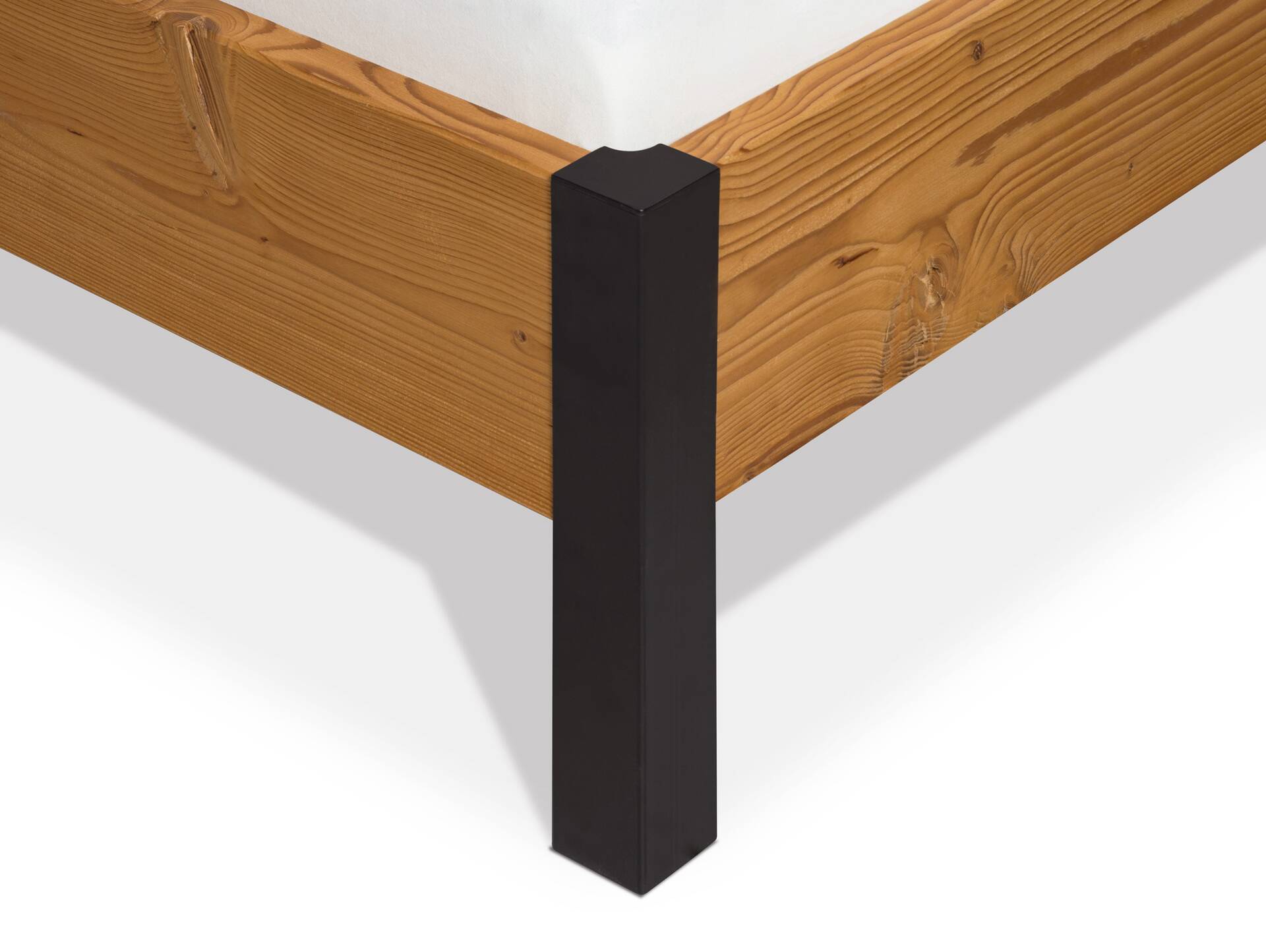 CURBY Bett mit Metallfuß und Polsterkopfteil, Material Massivholz, rustikale Altholzoptik, Fichte 120 x 200 cm | natur | Stoff Braun ohne Steppung