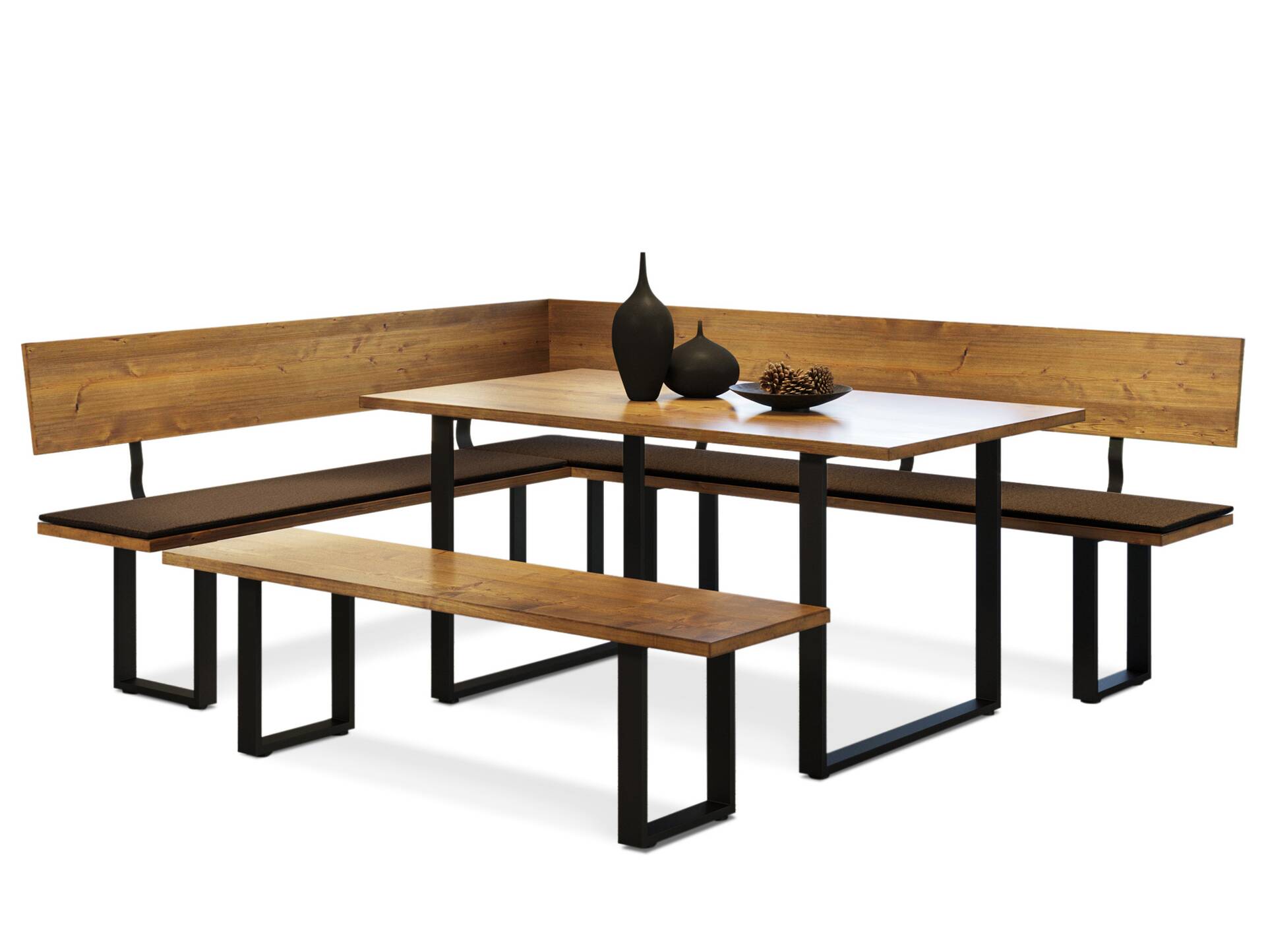 CURBY Sitzbank, rustikale Altholzoptik, Material Massivholz, Fichte gebürstet 200 cm | vintage | mit Rückenlehne | inklusive Sitzkissen braun