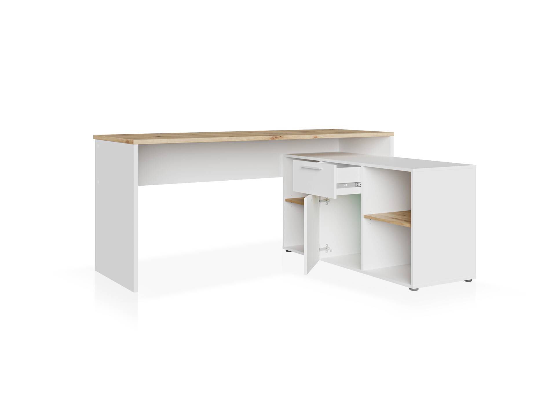 CLOE Eckschreibtisch, Material Dekorspanplatte, weiß/Artisan Eiche Nachbildung 