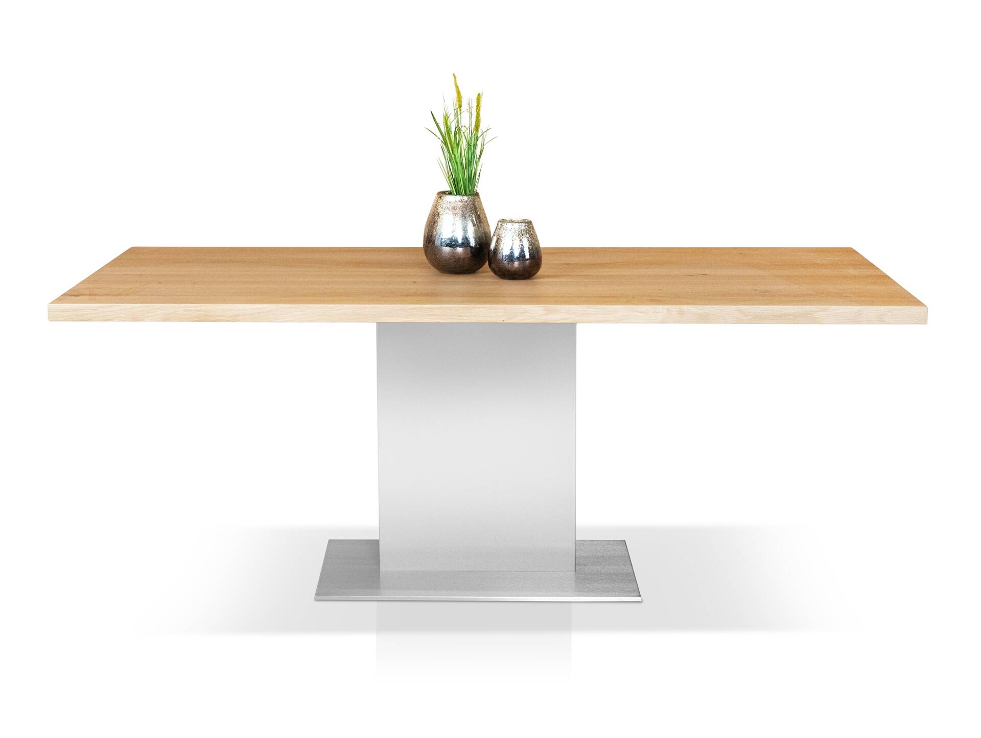 BUENA Säulentisch/Esszimmertisch nach Maß, Material Massivholz/Edelstahl 