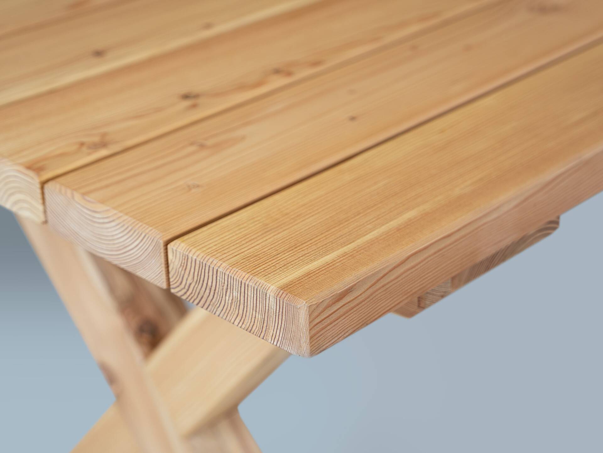 CANCUN PLUS Gartengarnitur mit X-Beinen, Material Massivholz, Lärche 200 cm | Natur | ohne Rückenlehne