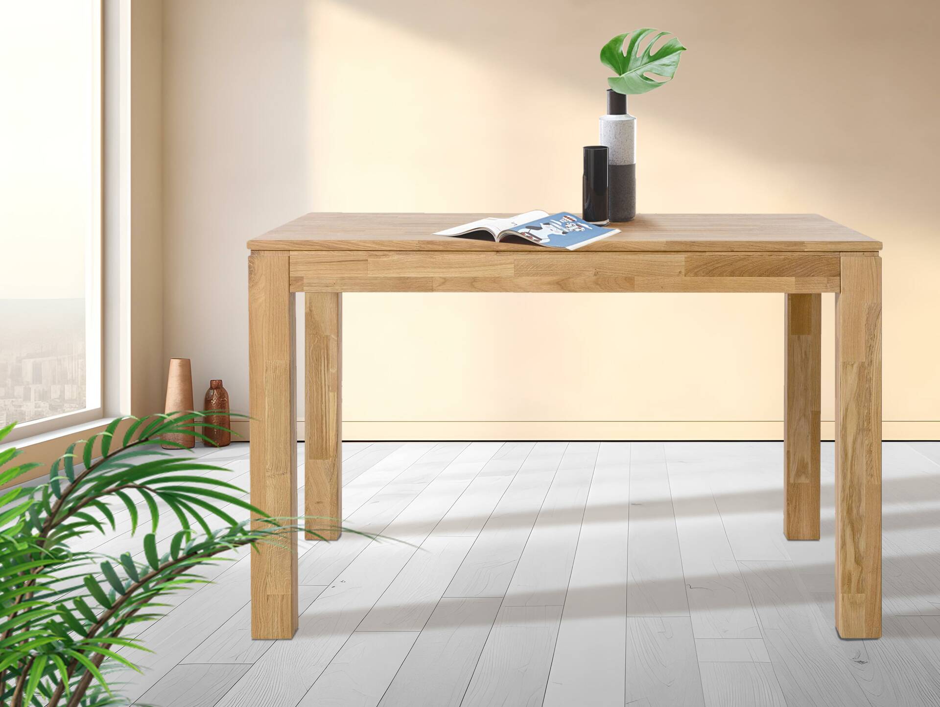 EMILION Esstisch, Material Massivholz, lackiert Eiche | 120 x 80 cm