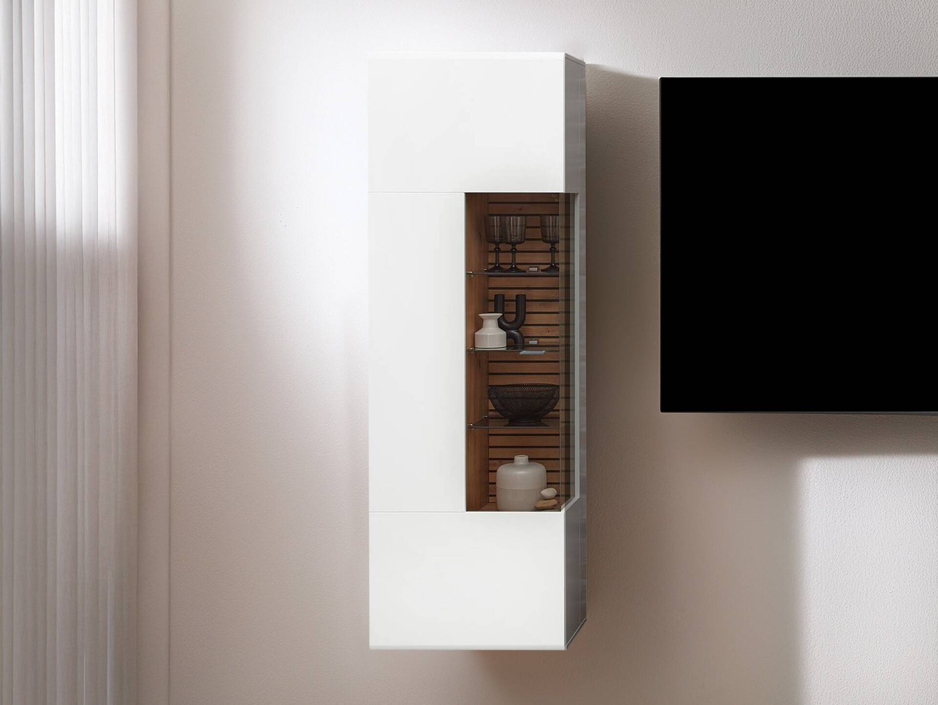 FABINA Hängevitrine, Material Dekorspanplatte, Artisan Eiche Nachbildung/weiss 