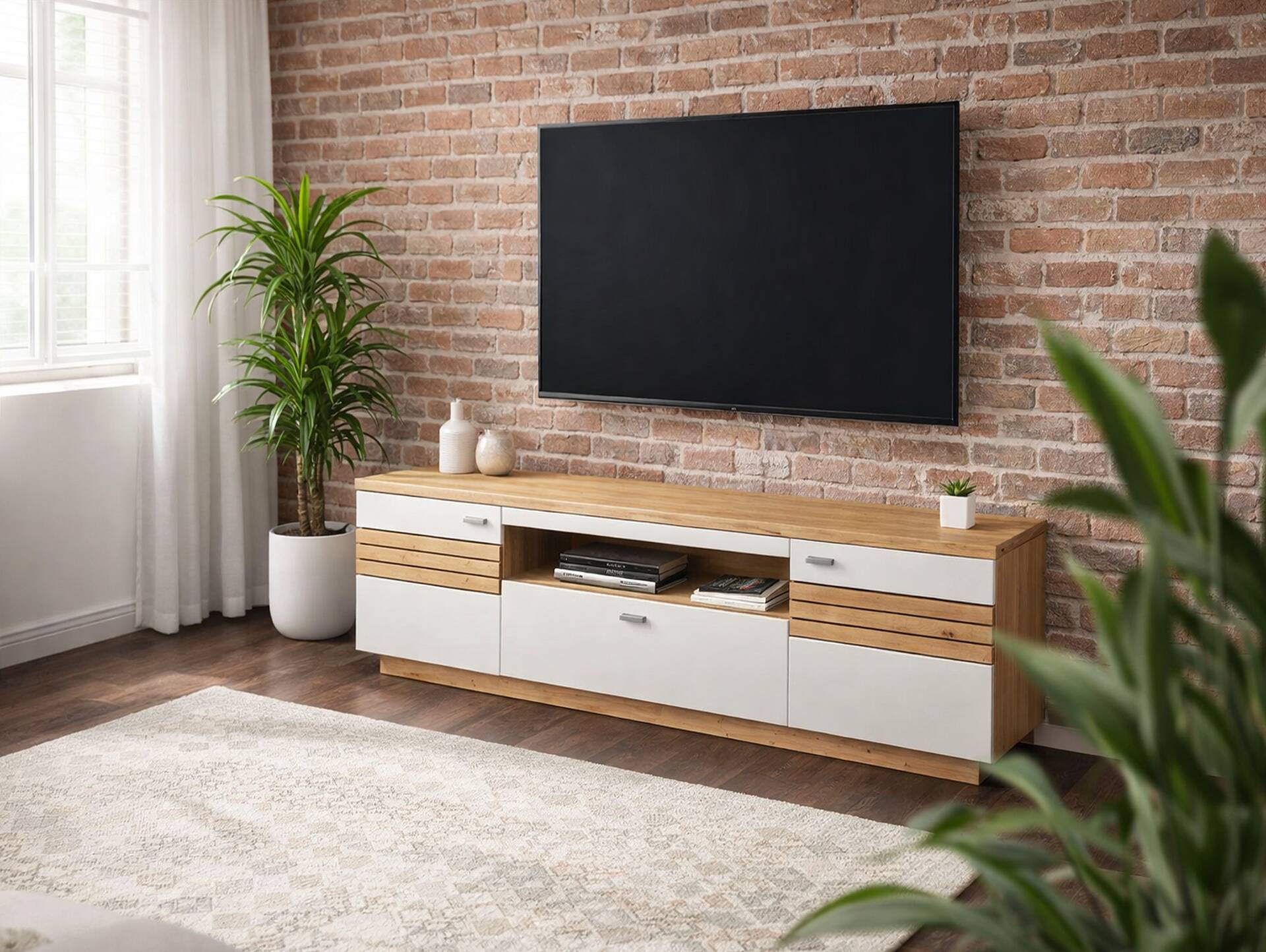 FABINA TV-Unterteil, Material Dekorspanplatte, Artisan Eiche Nachbildung/weiss 