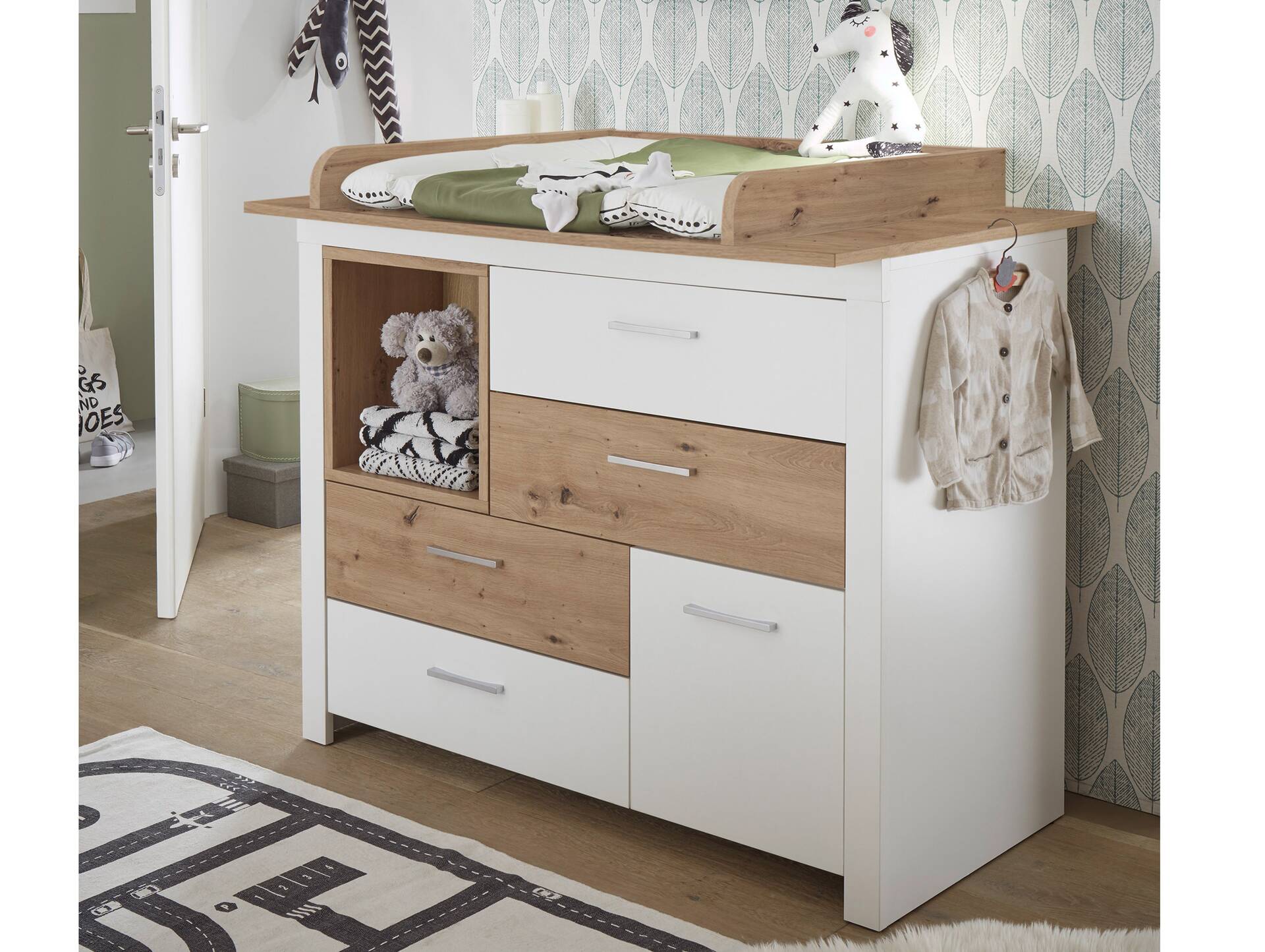 FABI Wickelkommode inkl. Aufsatz, Material Spanplatte, weiß/Artisan Eichefa 