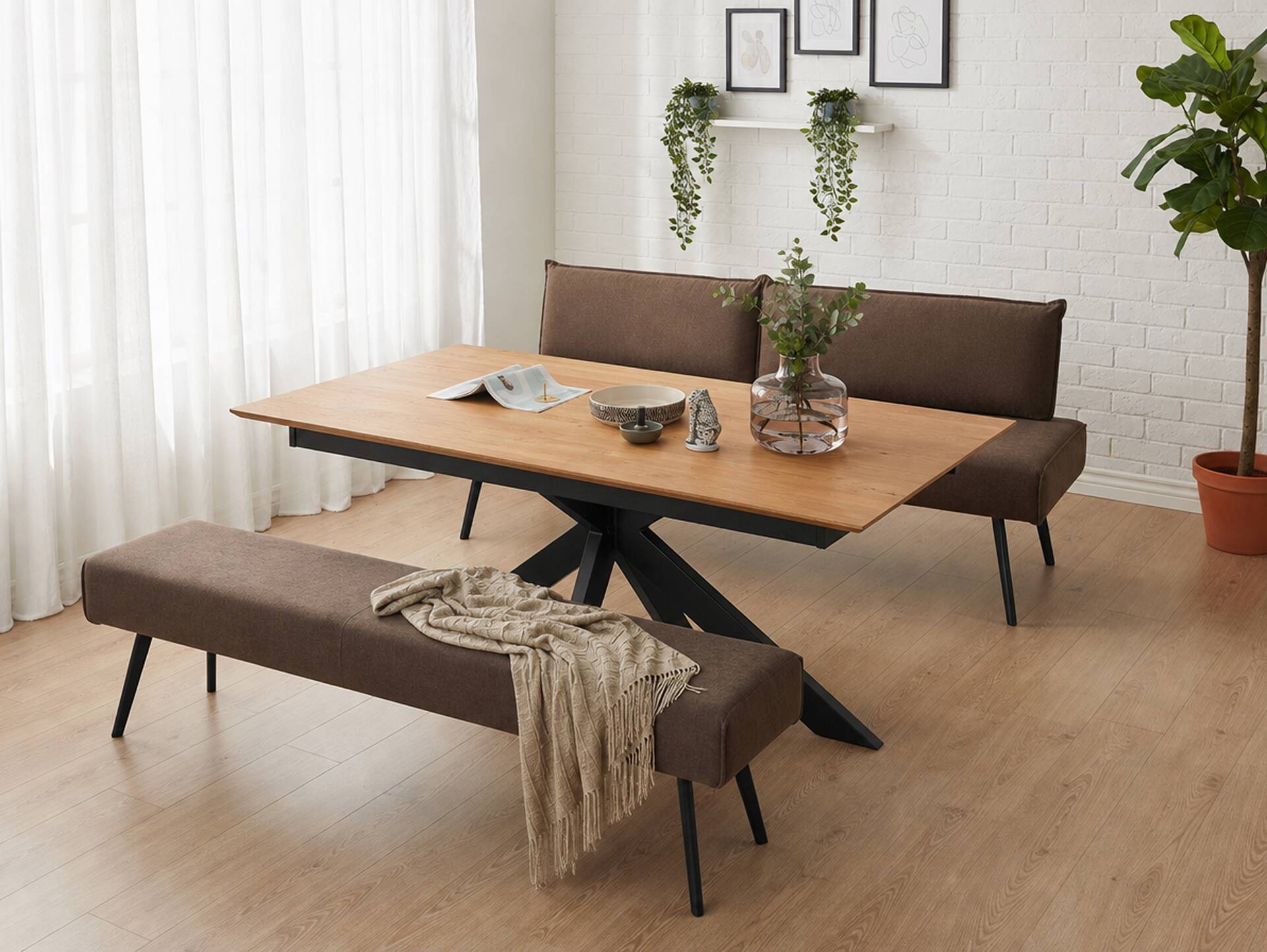 SANTON Sitzbank, Material Stoffbezug 130 cm | braun | ohne Rückenlehne