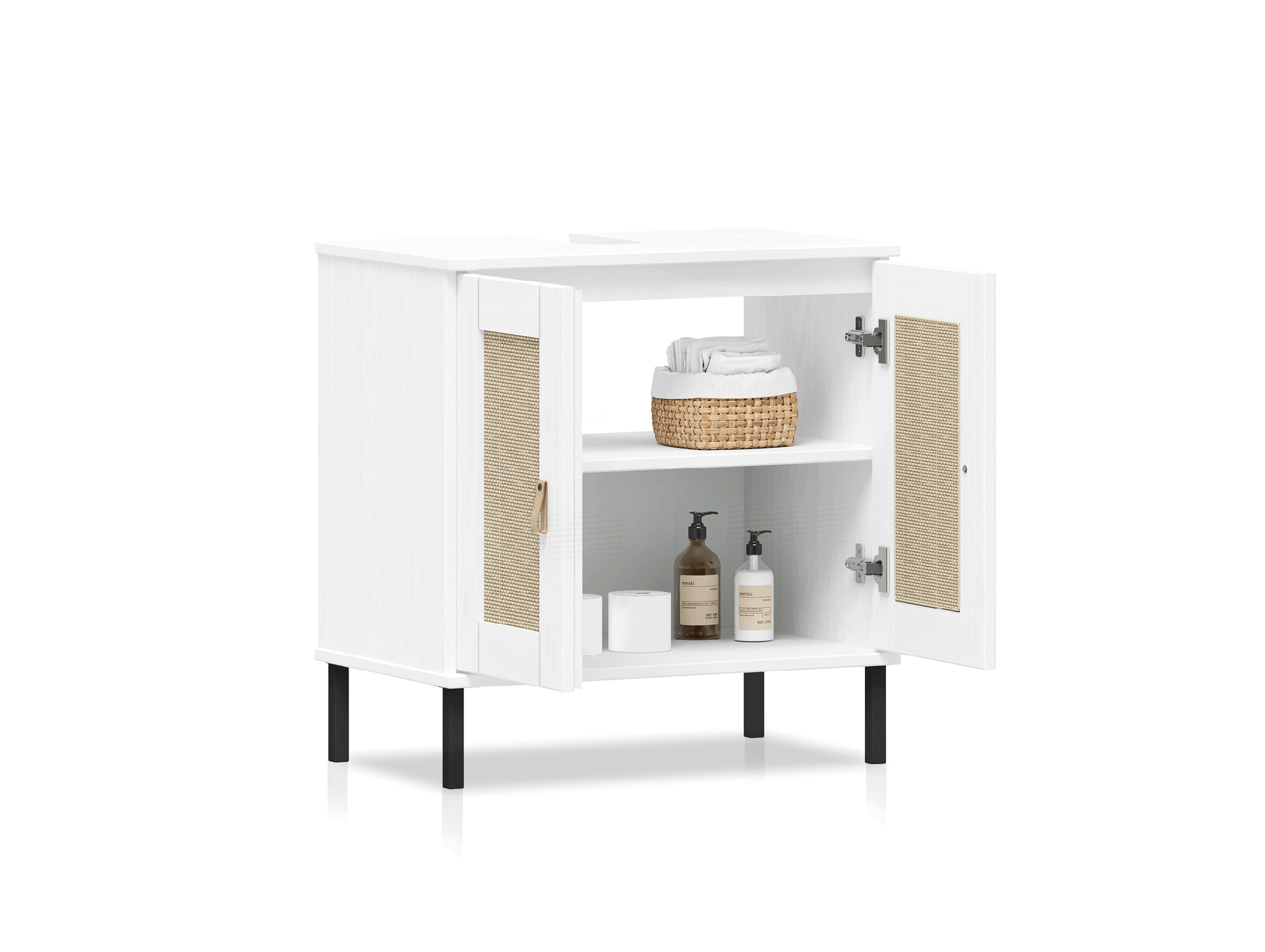 CINOY Waschbeckenunterschrank, Material Massivholz, Kiefer lackiert weiss