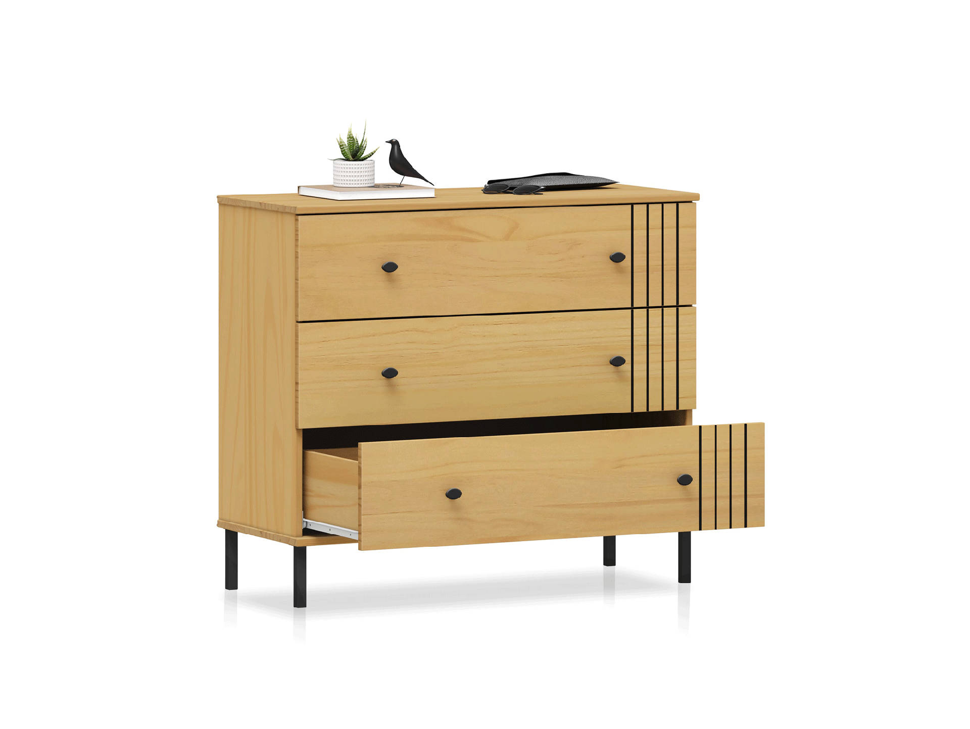 AYKO Sideboard I, Material Massivholz, Kiefer eichefarbig lackiert 