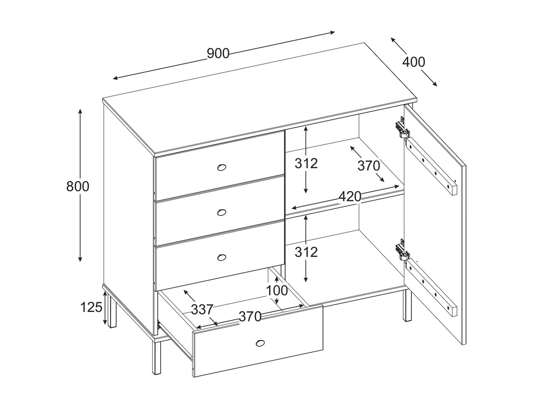 AYKO Sideboard II, Material Massivholz, Kiefer eichefarbig lackiert 