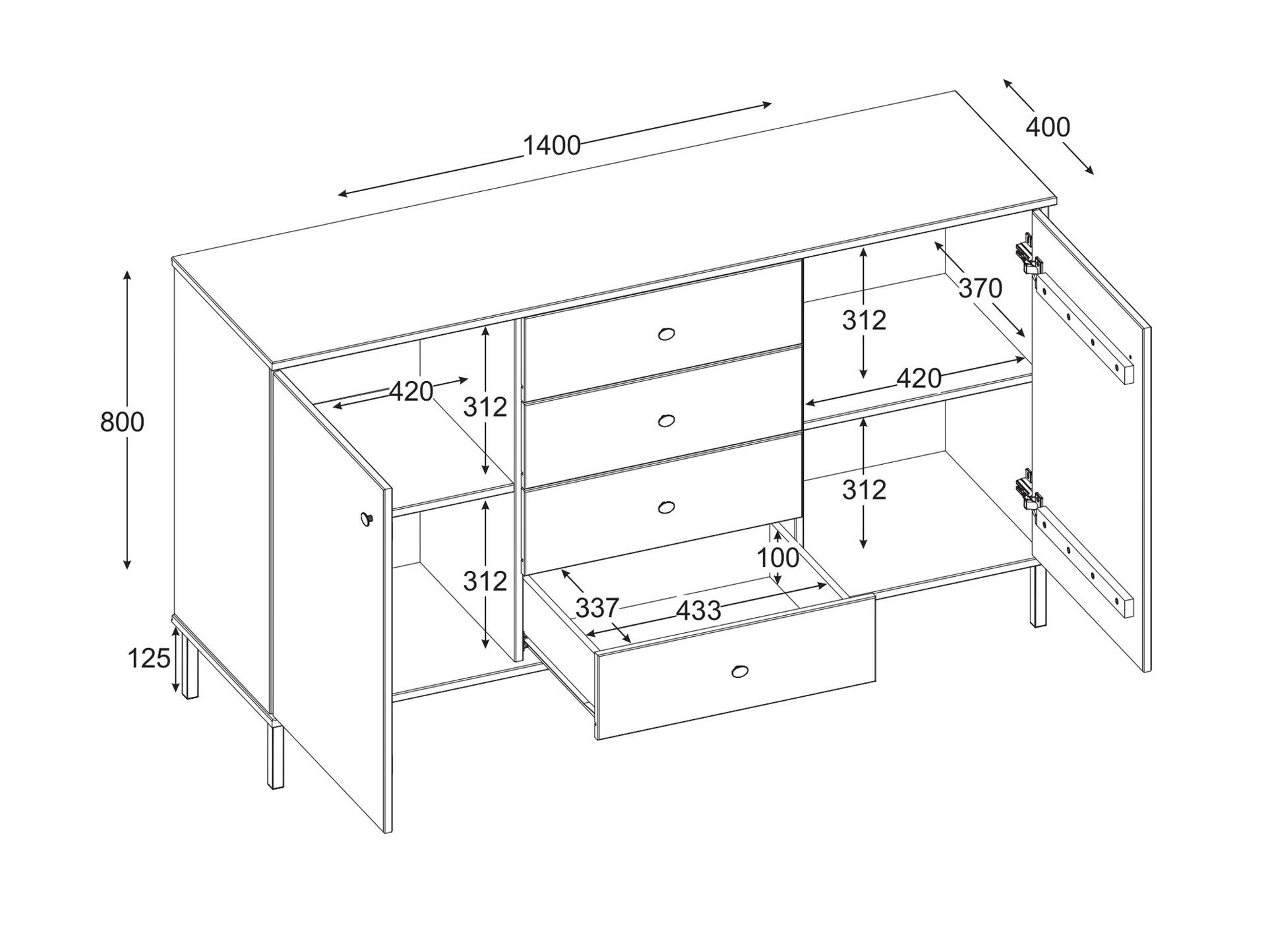 AYKO Sideboard III, Material Massivholz, Kiefer eichefarbig lackiert 