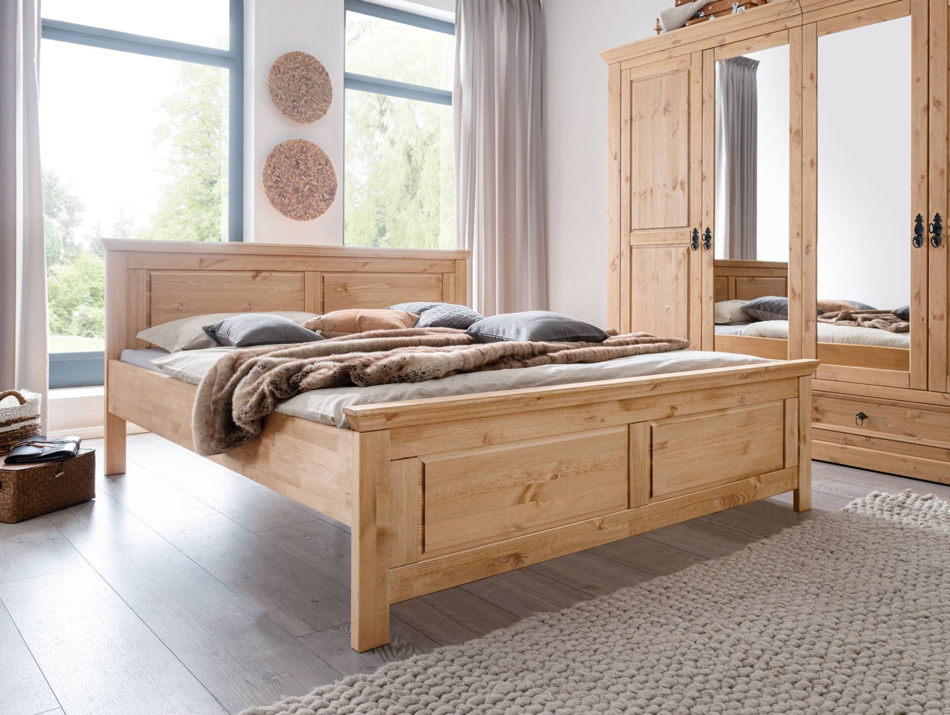 PALERMO Doppelbett 180x200 cm, Material Massivholz, Kiefer eichefarbig gebeizt 