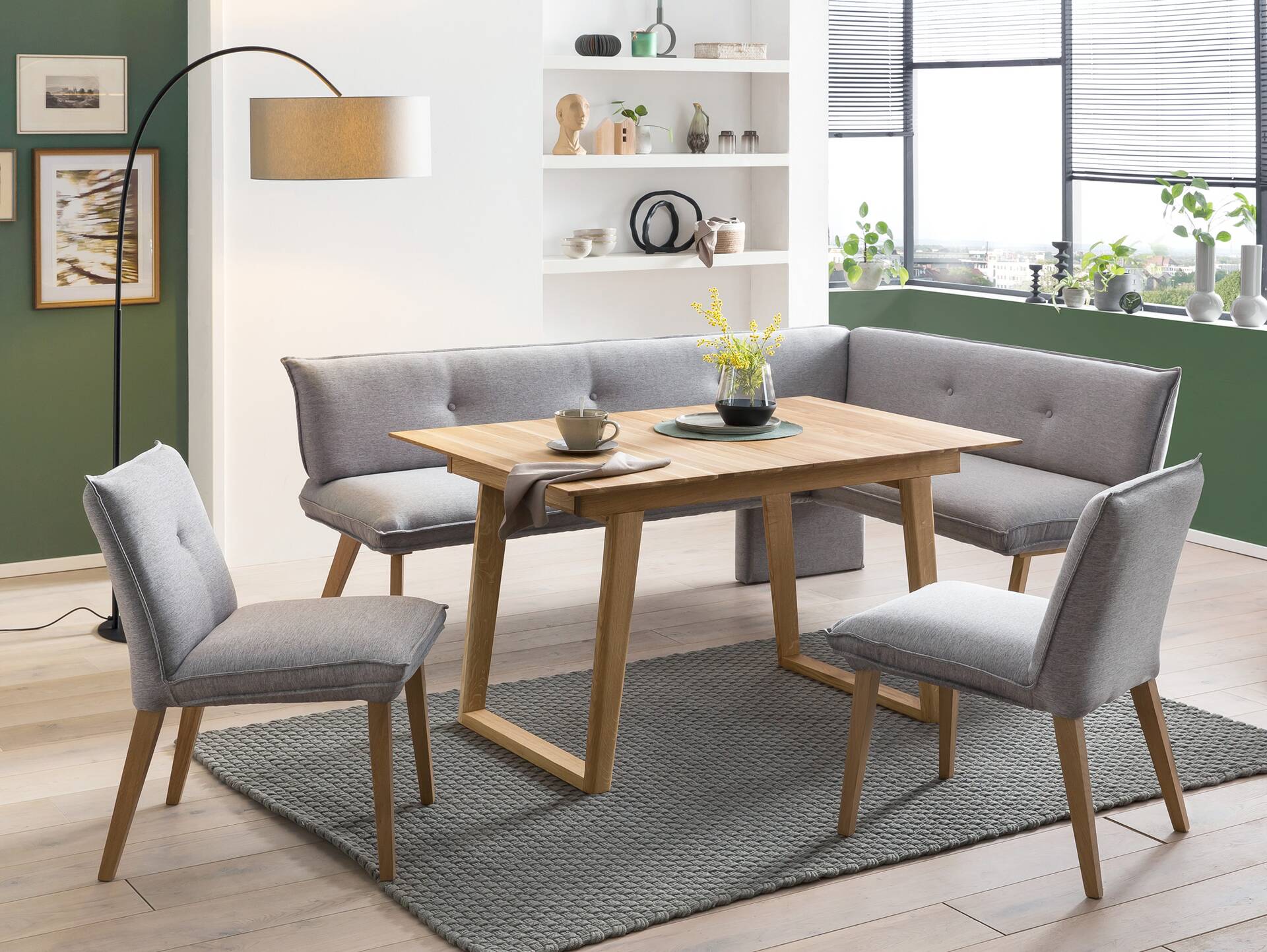 GRADY I Eckbank, Gestell Massivholz/Stoffbezug 160 x 180 cm | grau