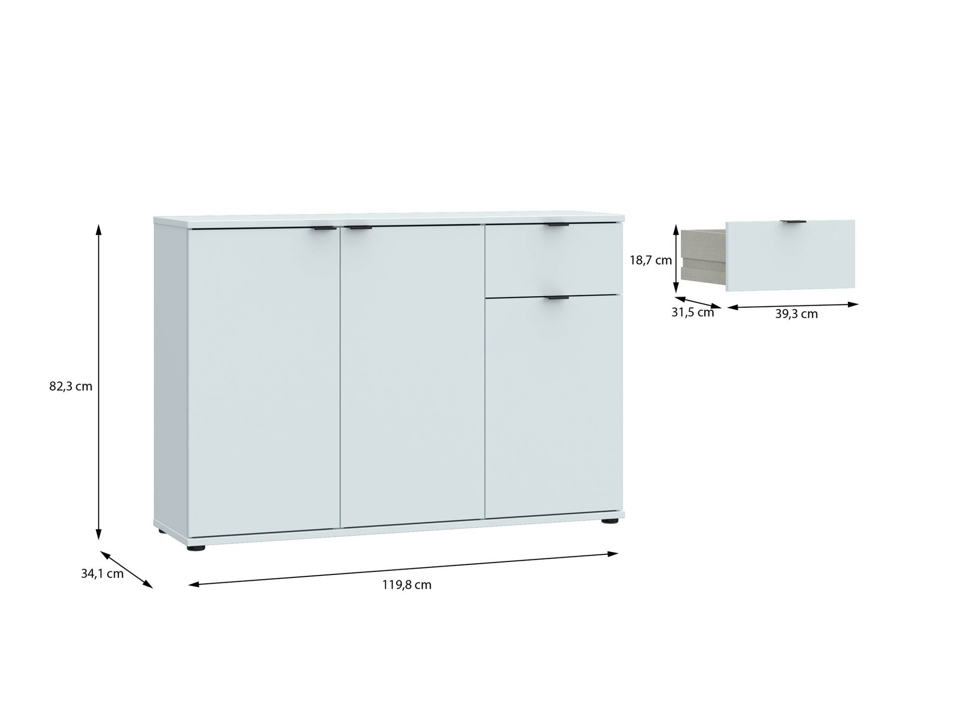 GINNY Kommode III, Material Spanplatte Hellgrau