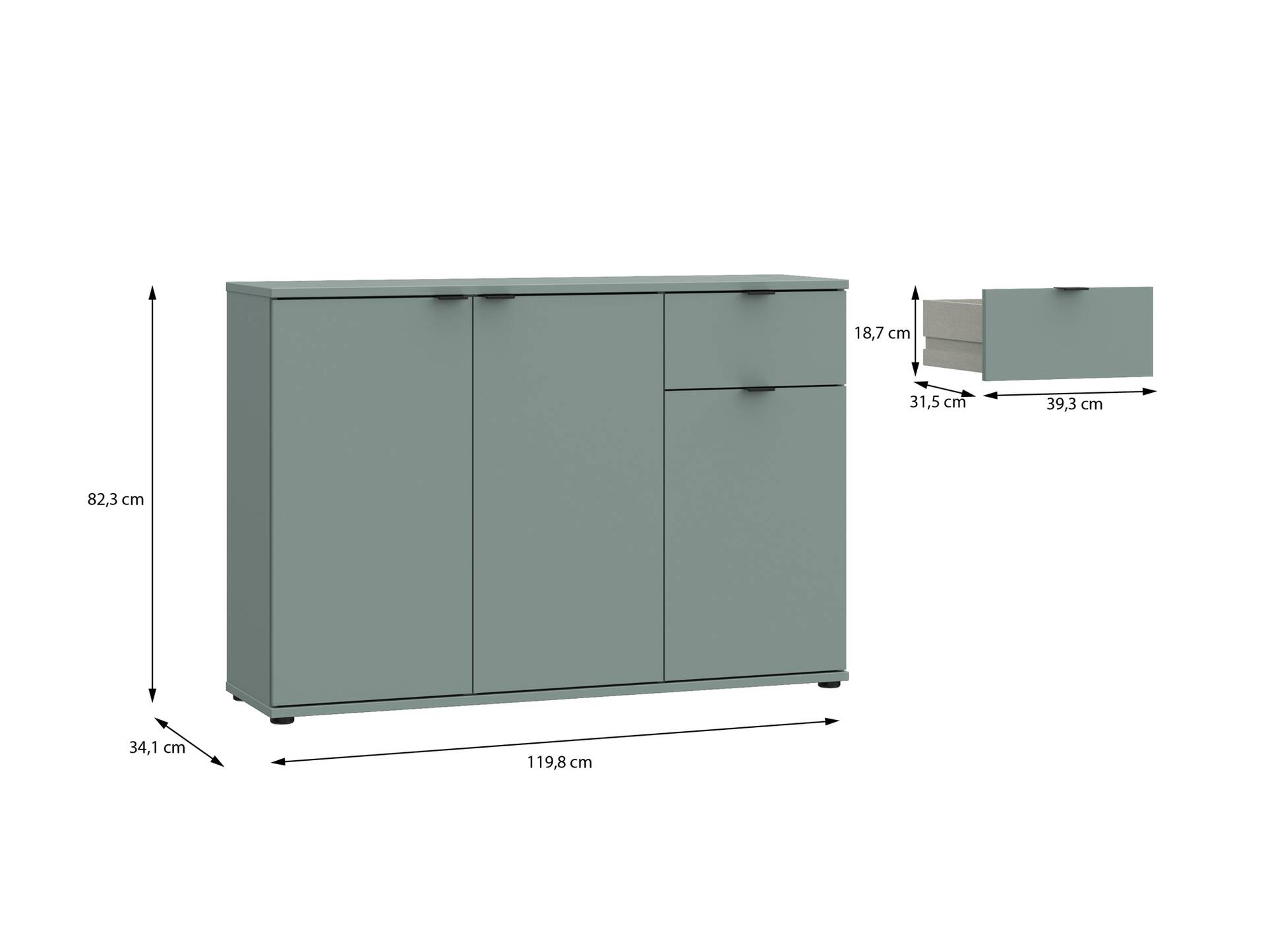 GINNY Kommode III, Material Spanplatte Salbei