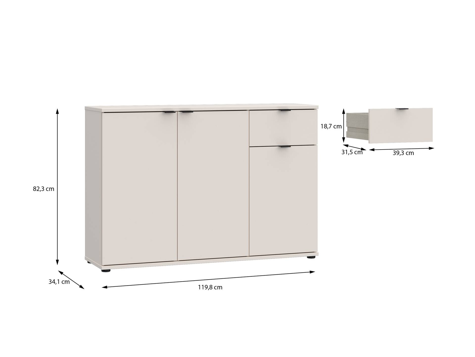 GINNY Kommode III, Material Spanplatte Sand