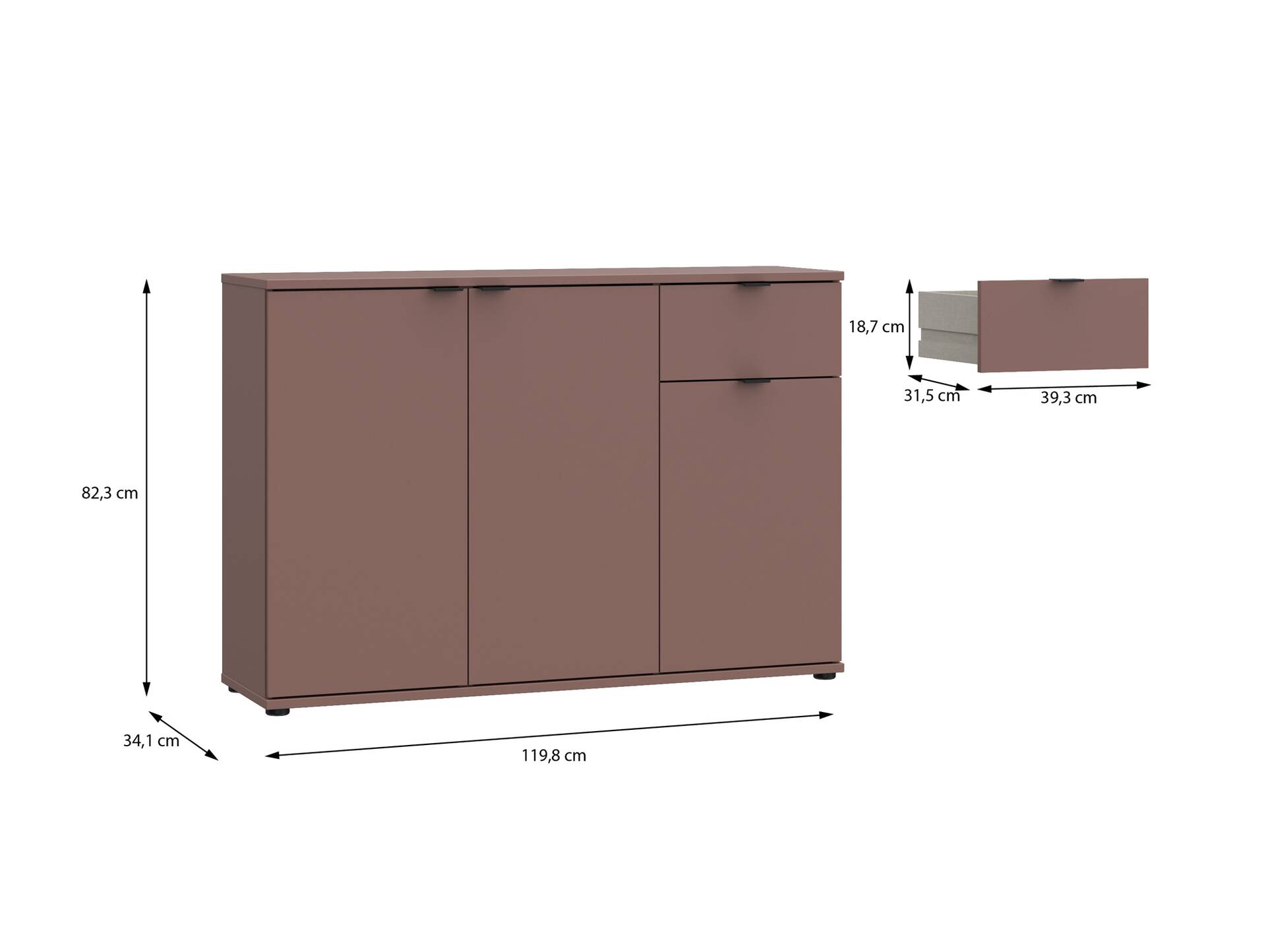 GINNY Kommode III, Material Spanplatte Terracotta