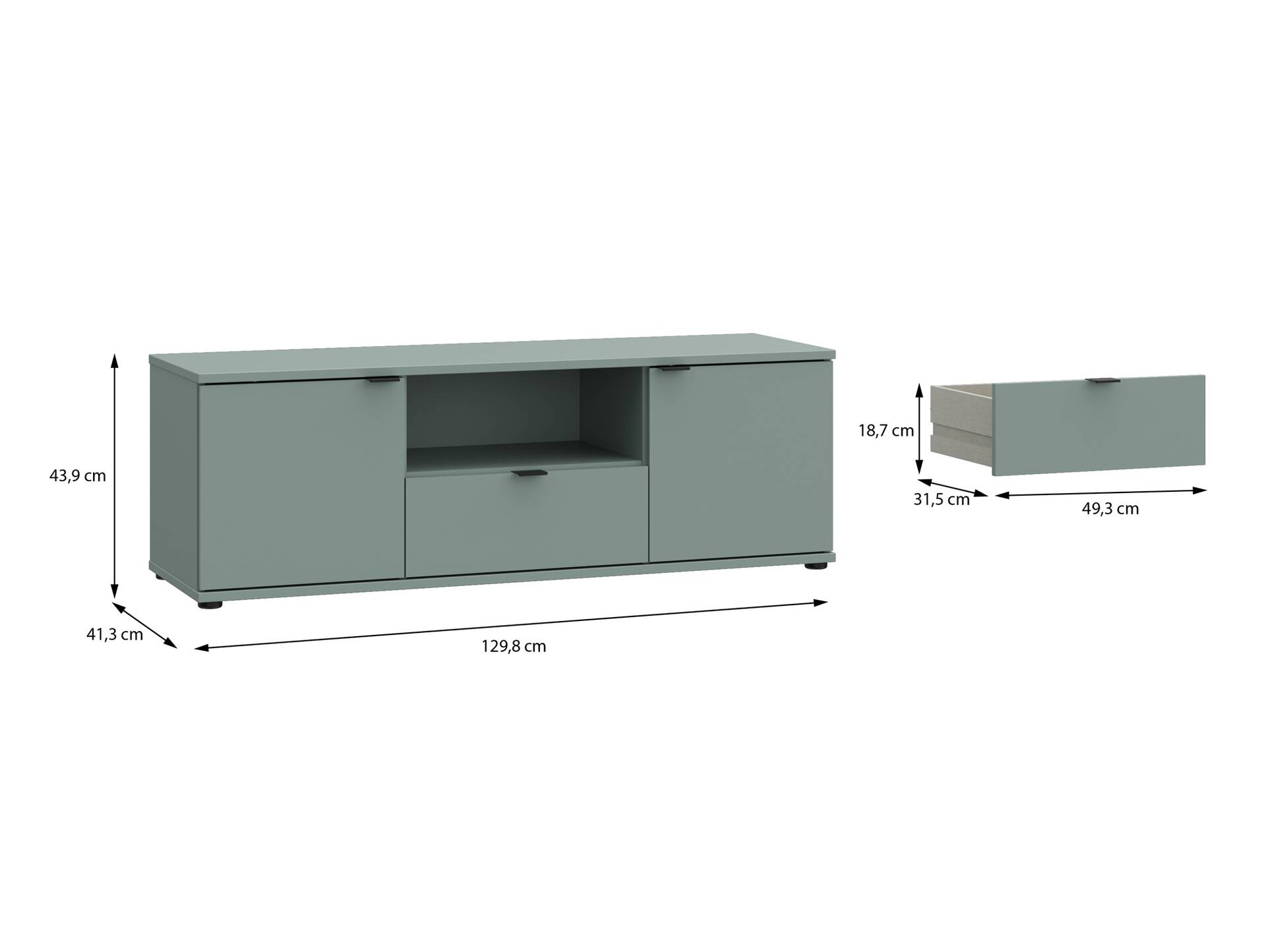 GINNY TV-Board, Material Spanplatte Salbei