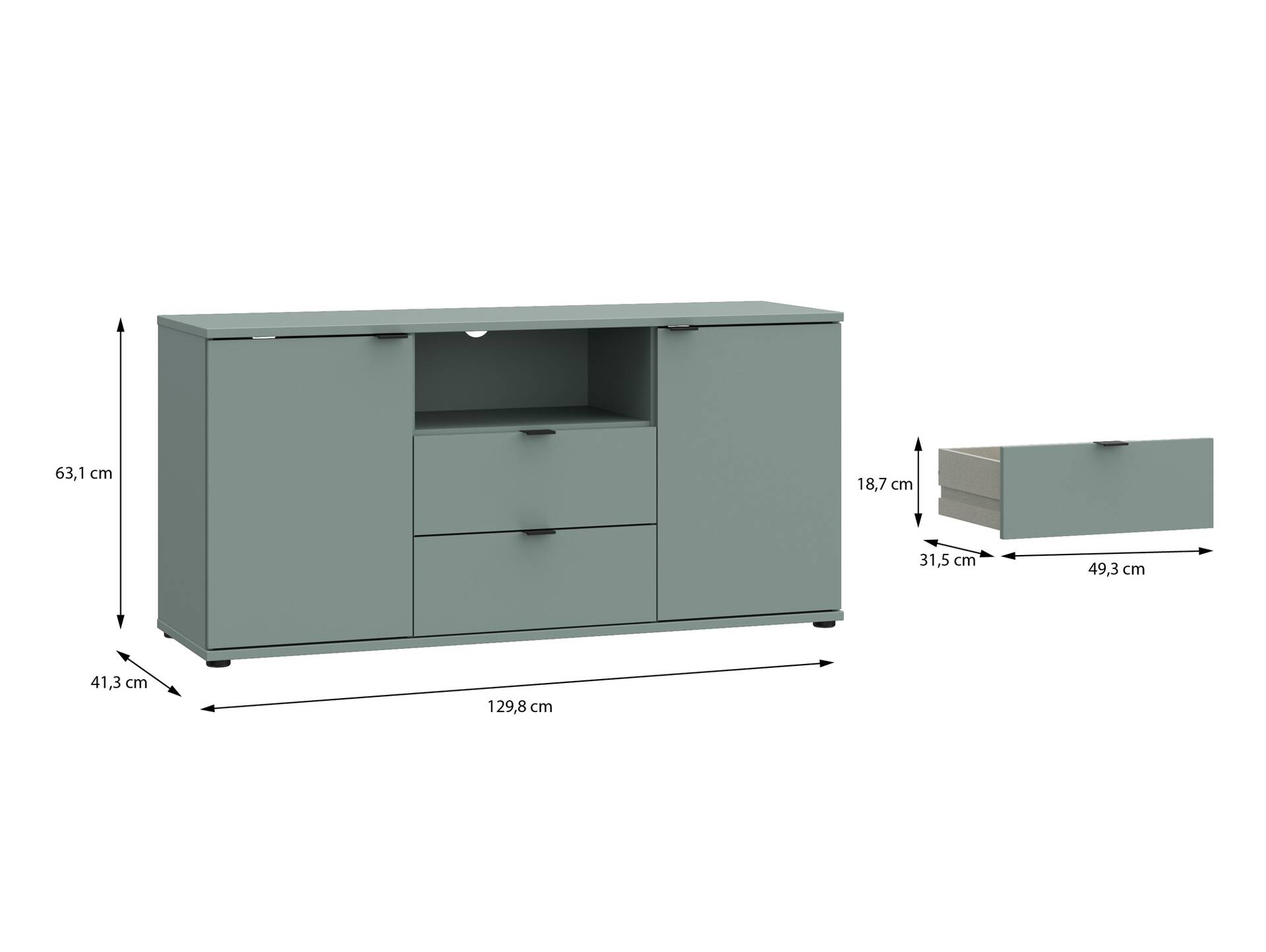 GINNY TV-Unterschrank, Material Spanplatte Salbei