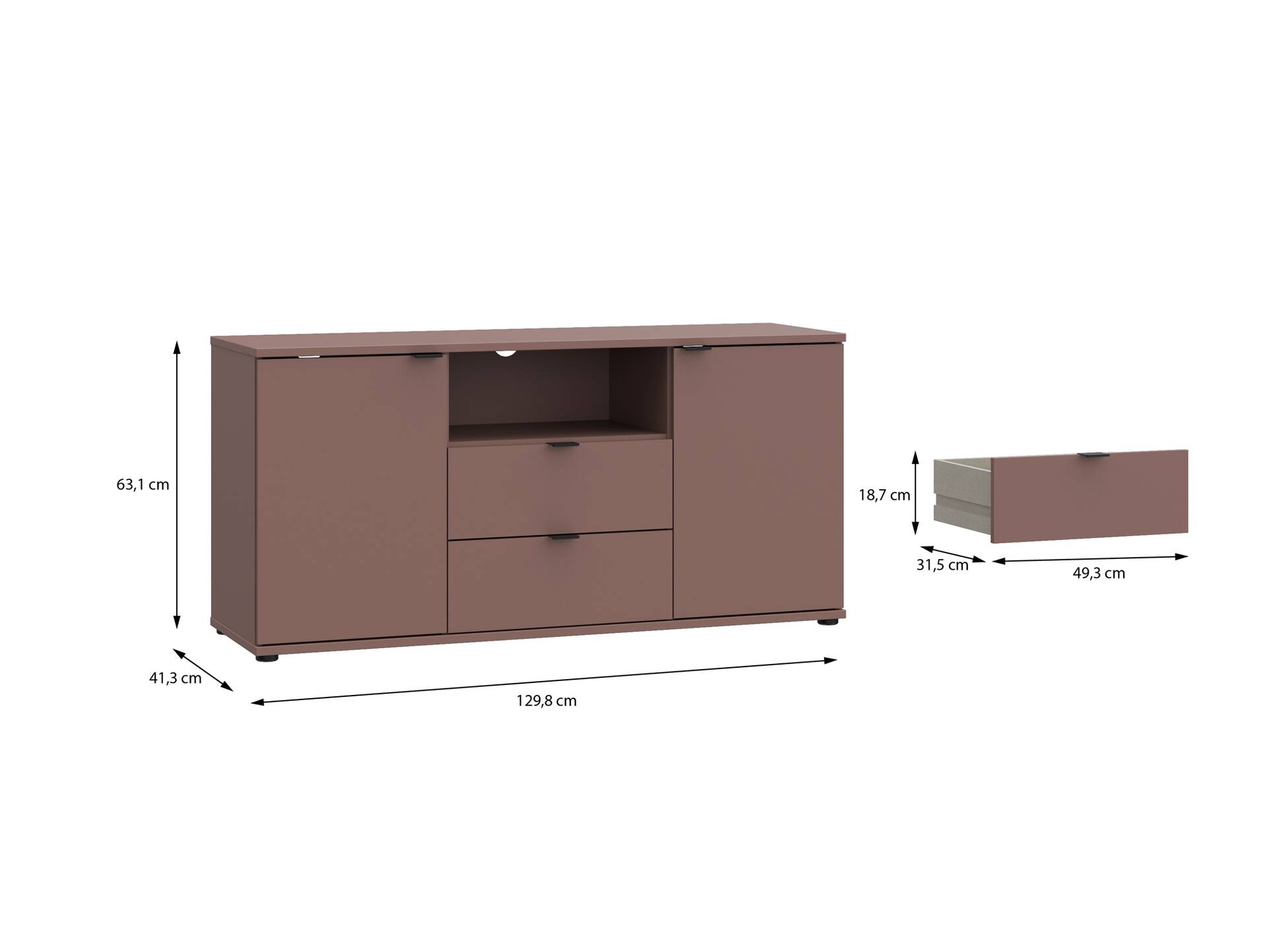 GINNY TV-Unterschrank, Material Spanplatte Terracotta