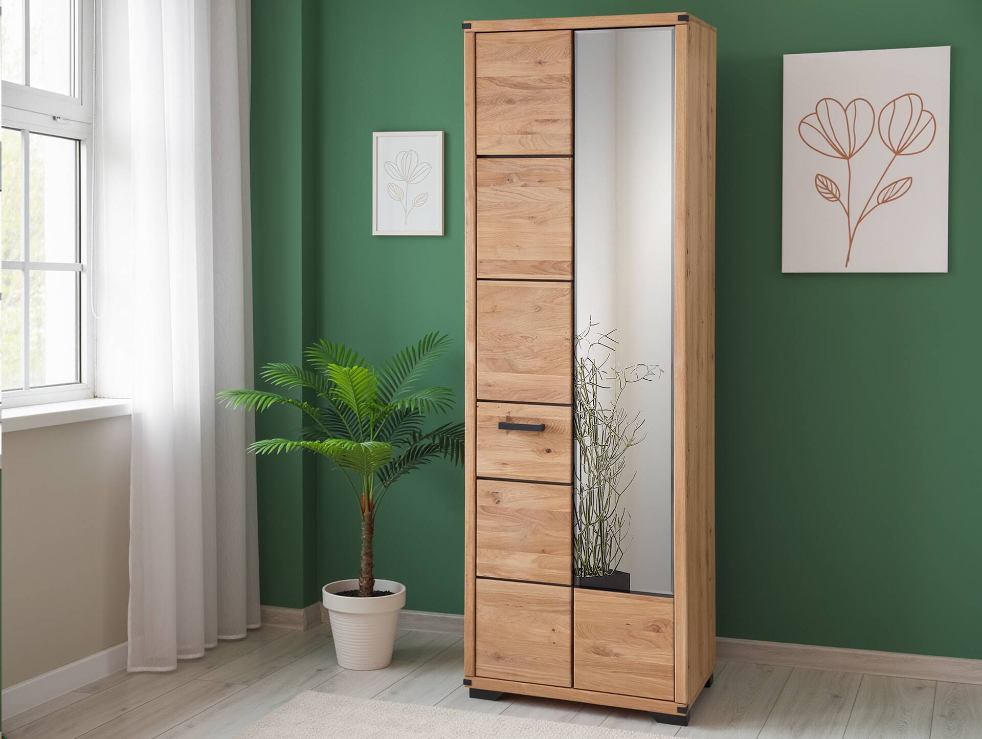 GOJA Garderobenschrank, Material teilmassiv, Artisan Wildeiche/graphitfarbig 