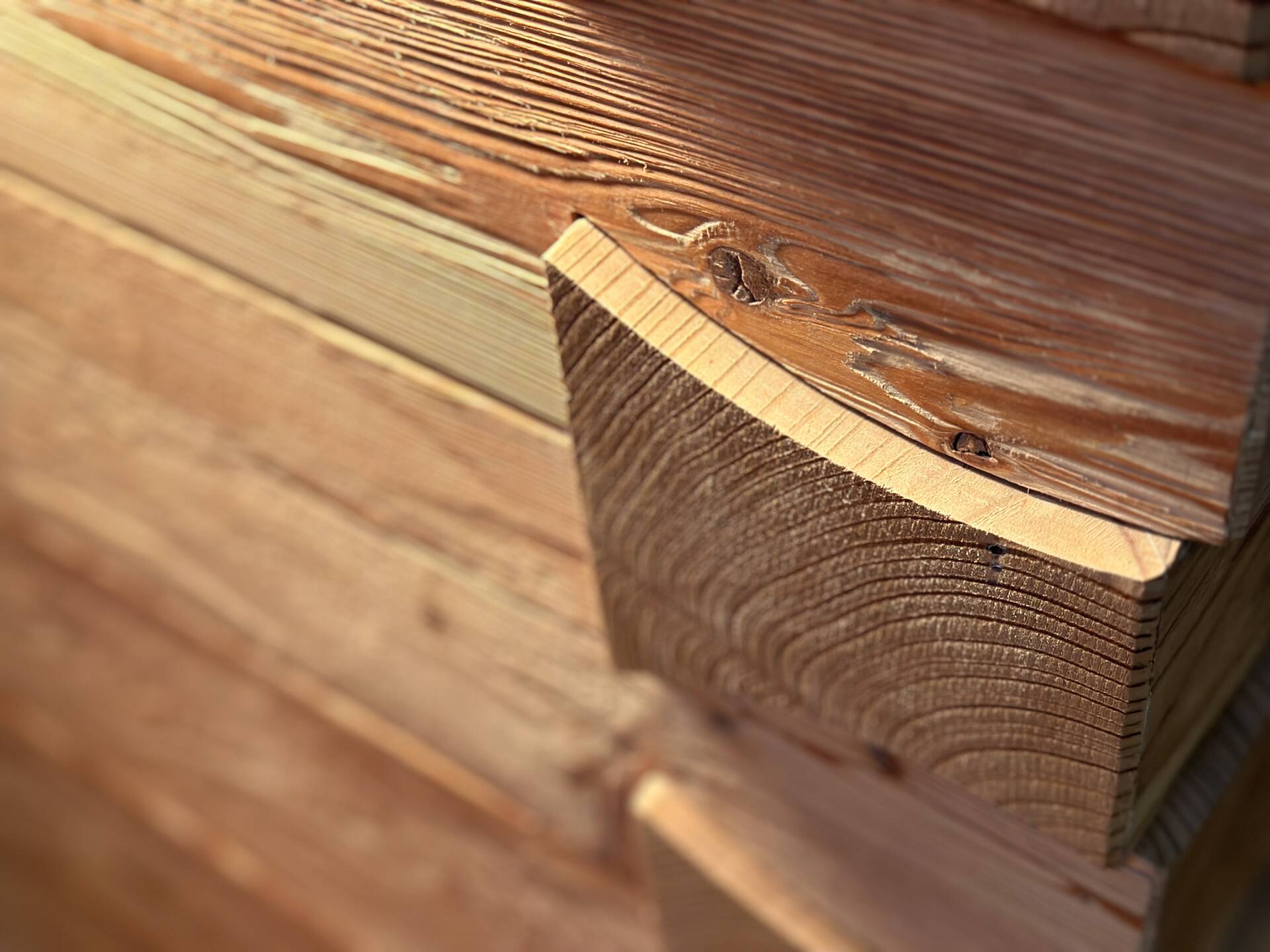 KLINGSCHROT Blockwandschalung/Nut- und Federbrett/Schalungsbrett, Material Massivholz, gehackt/gebürstet THERMO-Lärche | 2.5 Meter