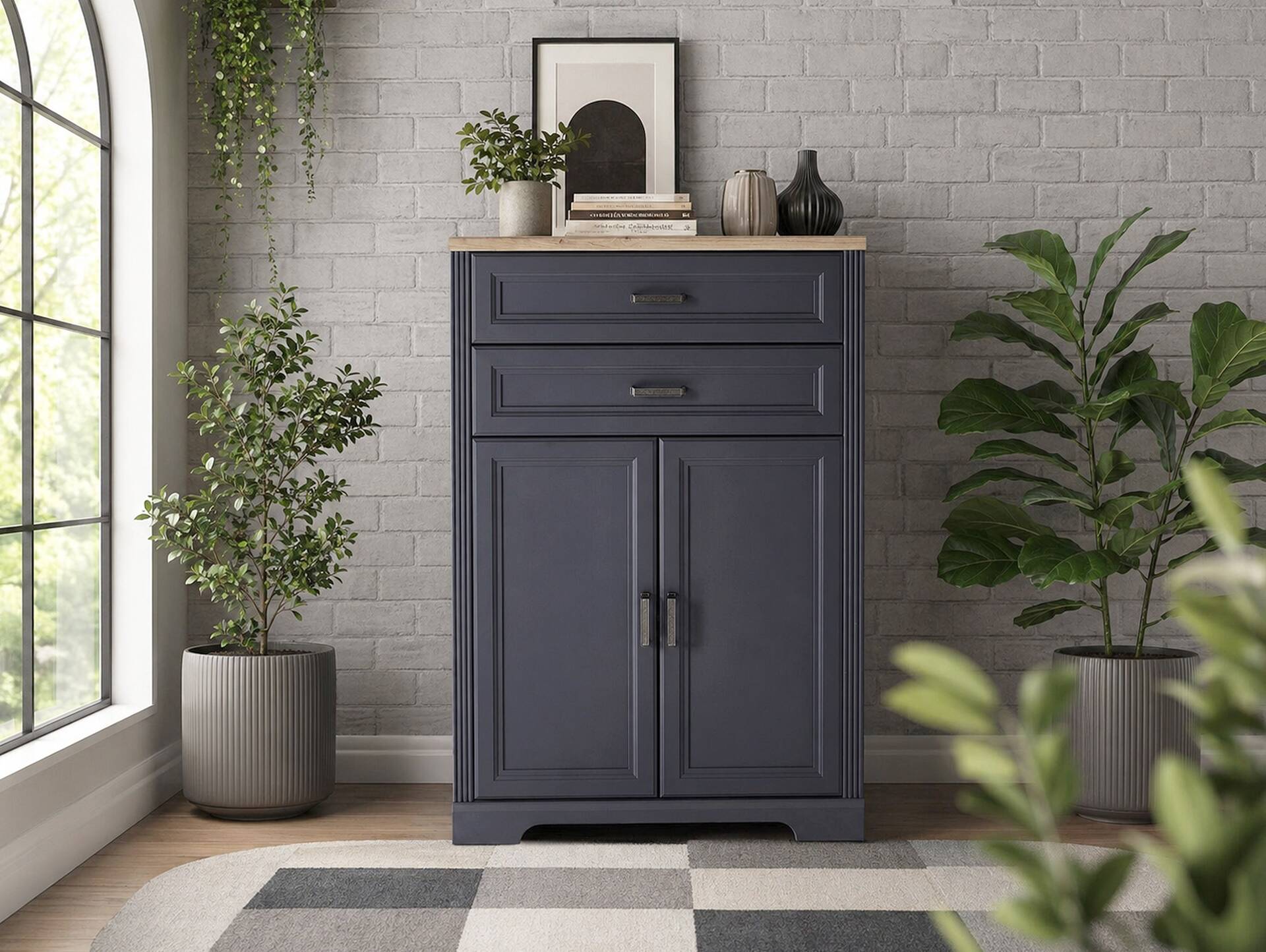 JADY Bürokommode, 2 Türen + 2 Schubkästen, Material MDF/Dekorspanplatte graphitfarbig/eichefarbig