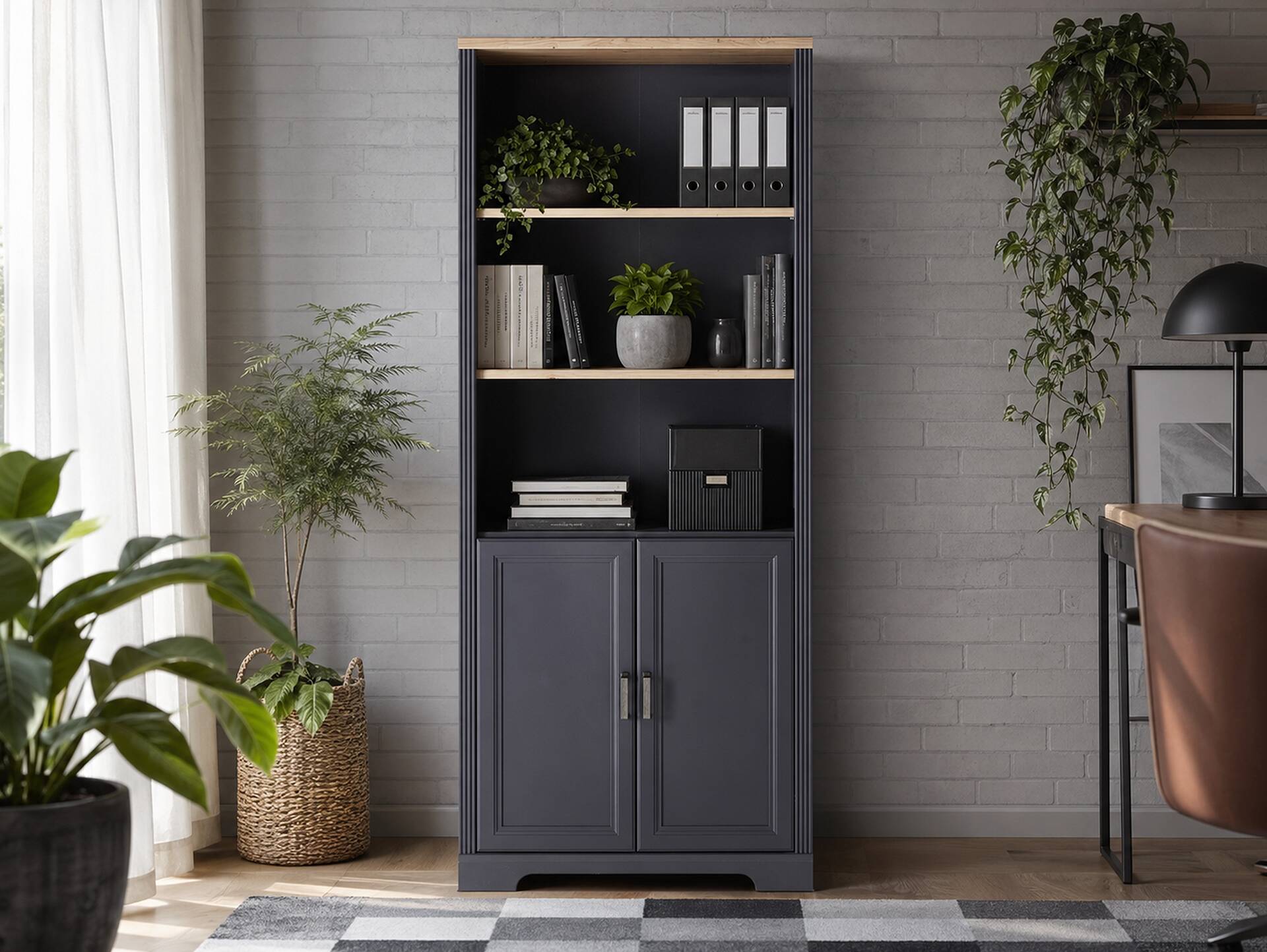 JADY Büroschrank, 2 Türen, Material MDF/Dekorspanplatte graphitfarbig/eichefarbig