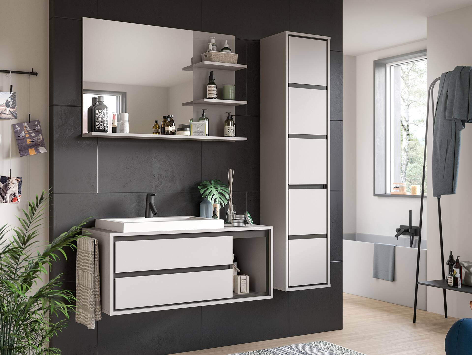 JOSSI Waschtisch inkl. Becken, Material Dekorspanplatte, Grau/Schwarz 