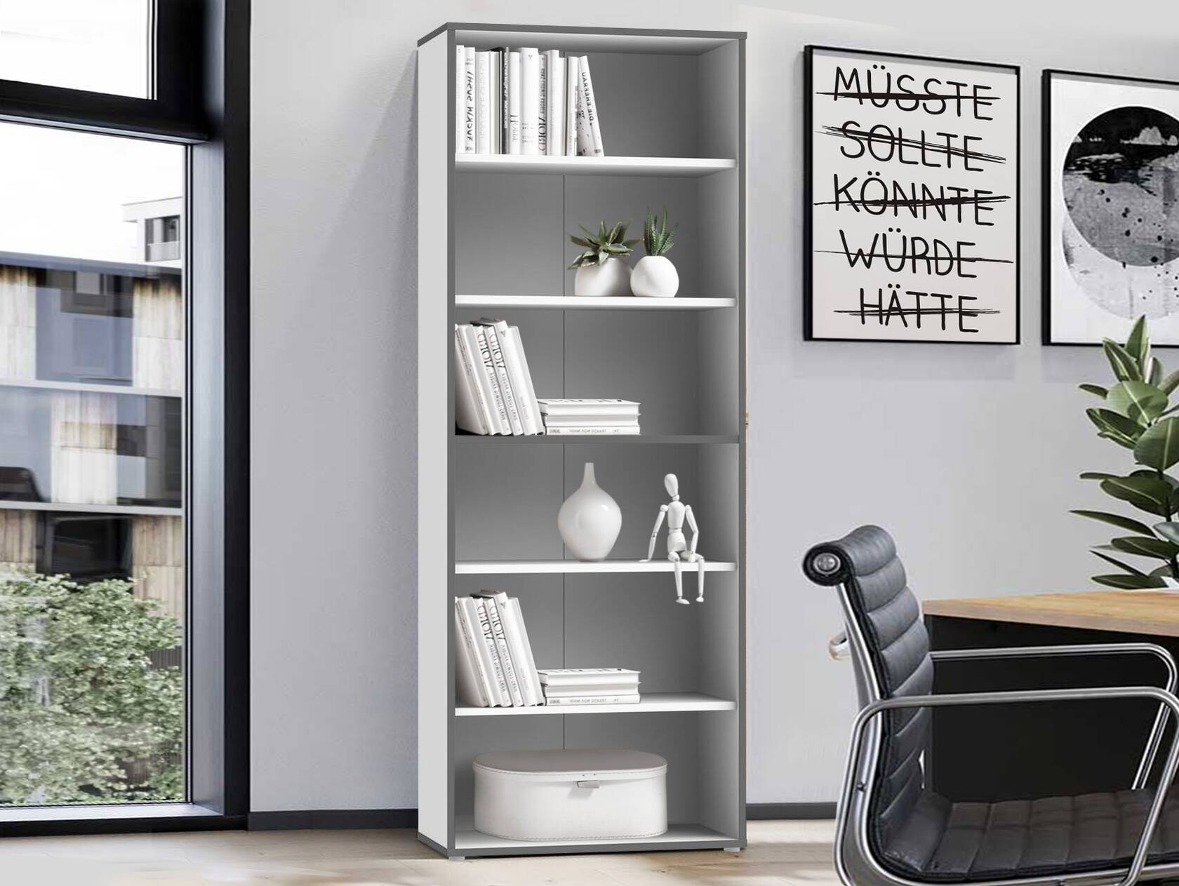 KALINA Büroregal IV, Material Dekorspanplatte, weiss/grau 