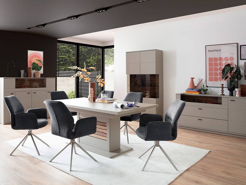 LUZERN Highboard, Material Dekorspanplatte, basaltfarbig/eichefarbig 