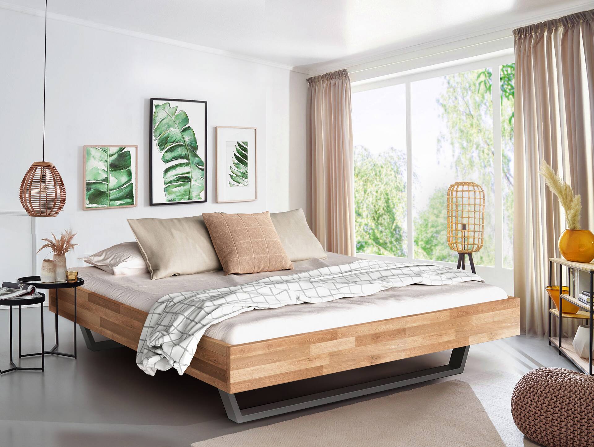 LÖWEN Kufenbett mit Kopfteil, Material Massivholz 90 x 200 cm | Wildeiche geölt