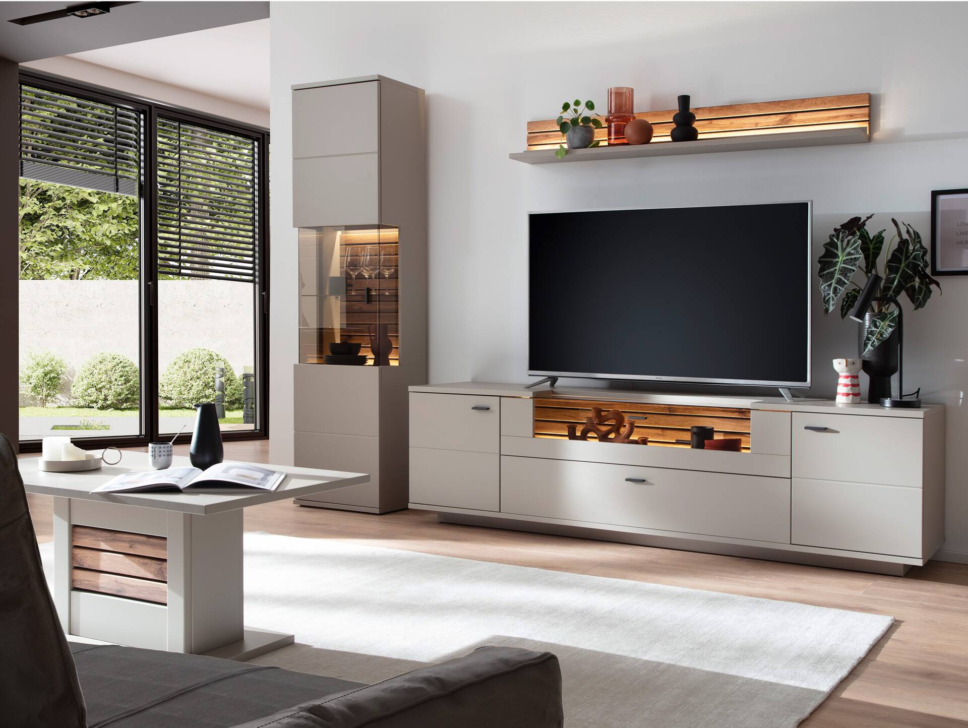 LUZERN TV-Element, Material Dekorspanplatte, basaltfarbig/eichefarbig 
