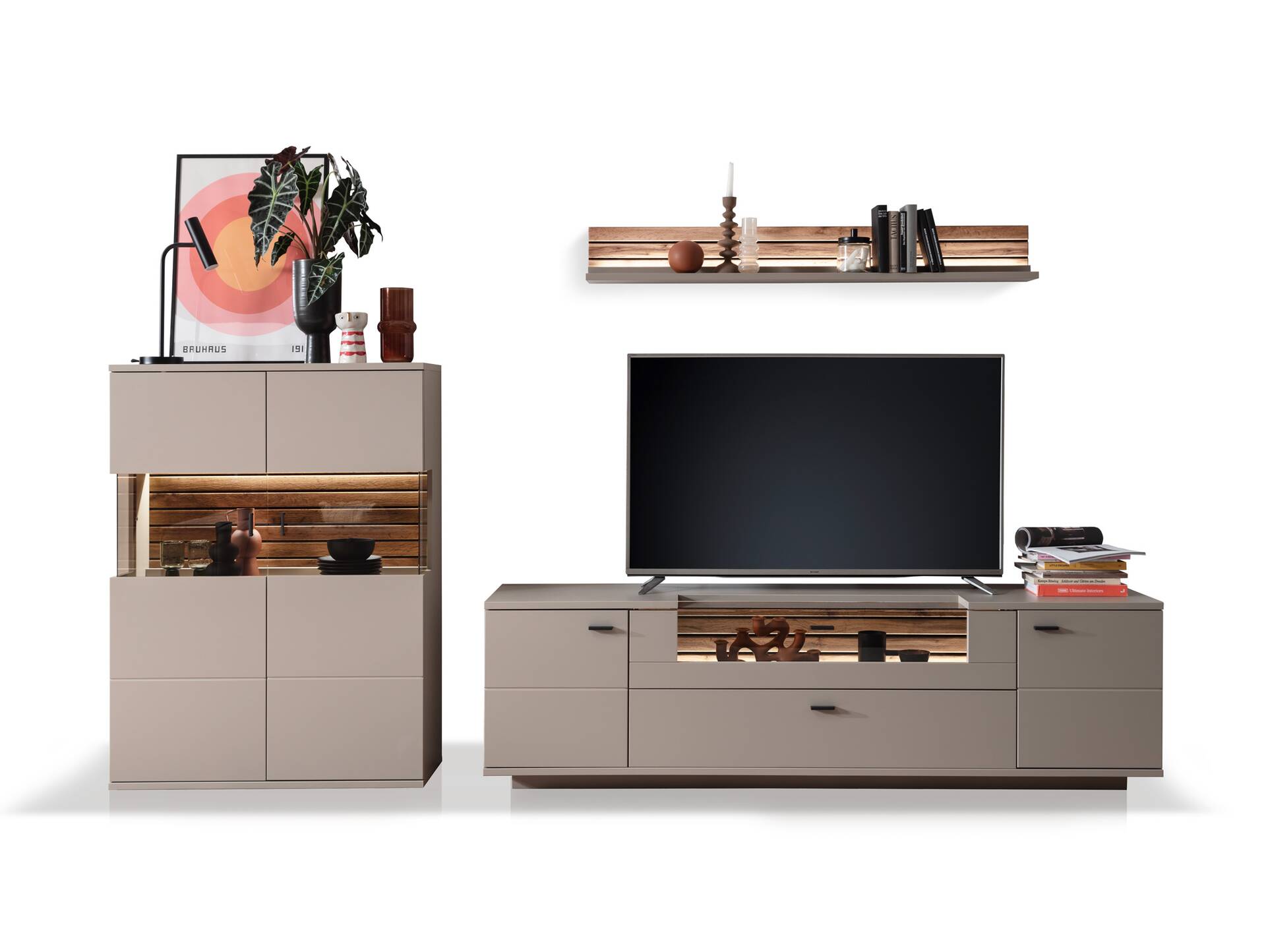 LUZERN Highboard II, Material Dekorspanplatte, basaltfarbig/eichefarbig 