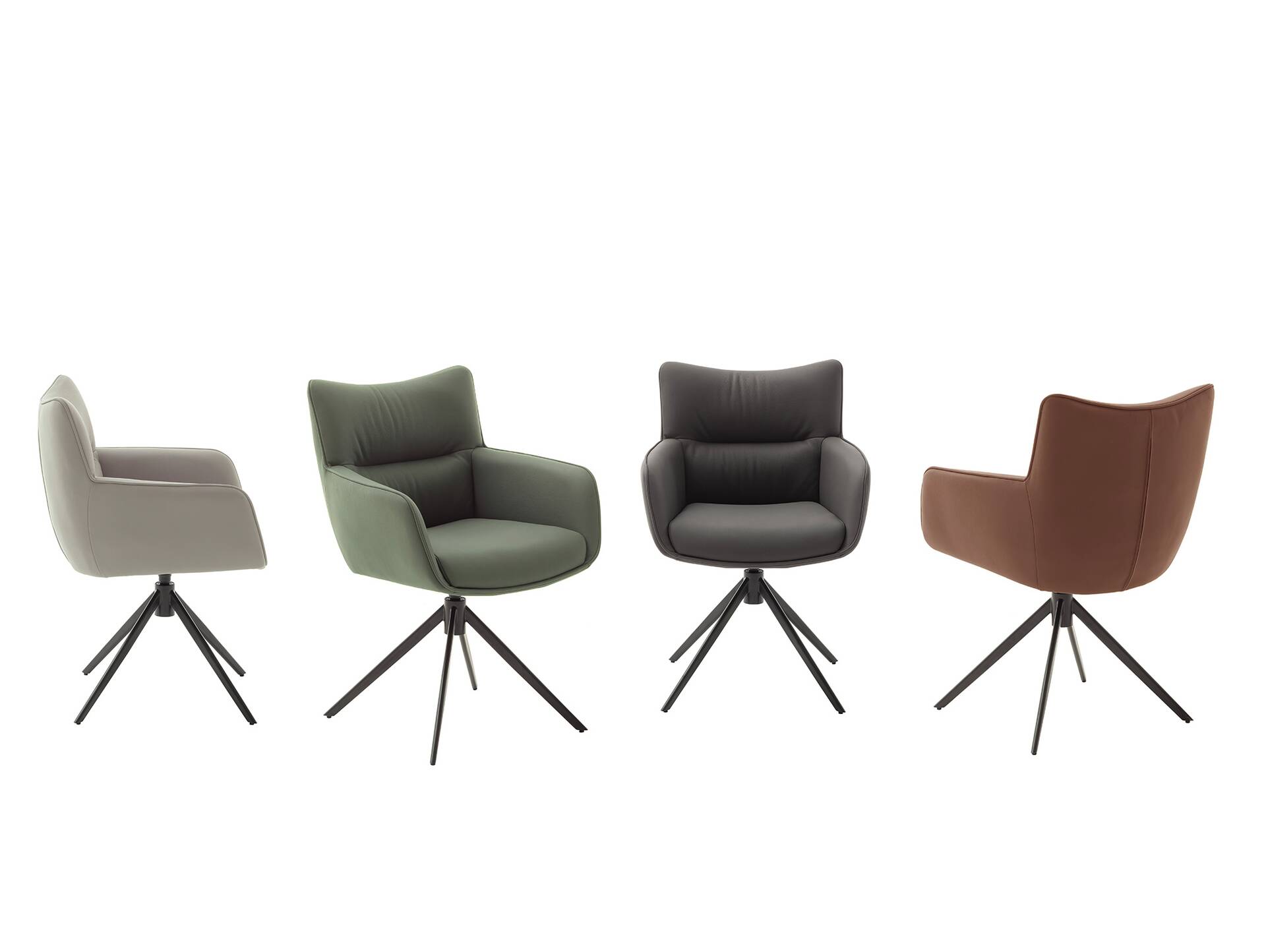 LUCCINO Schalenstuhl, Material Echtleder, Gestell schwarz matt olive