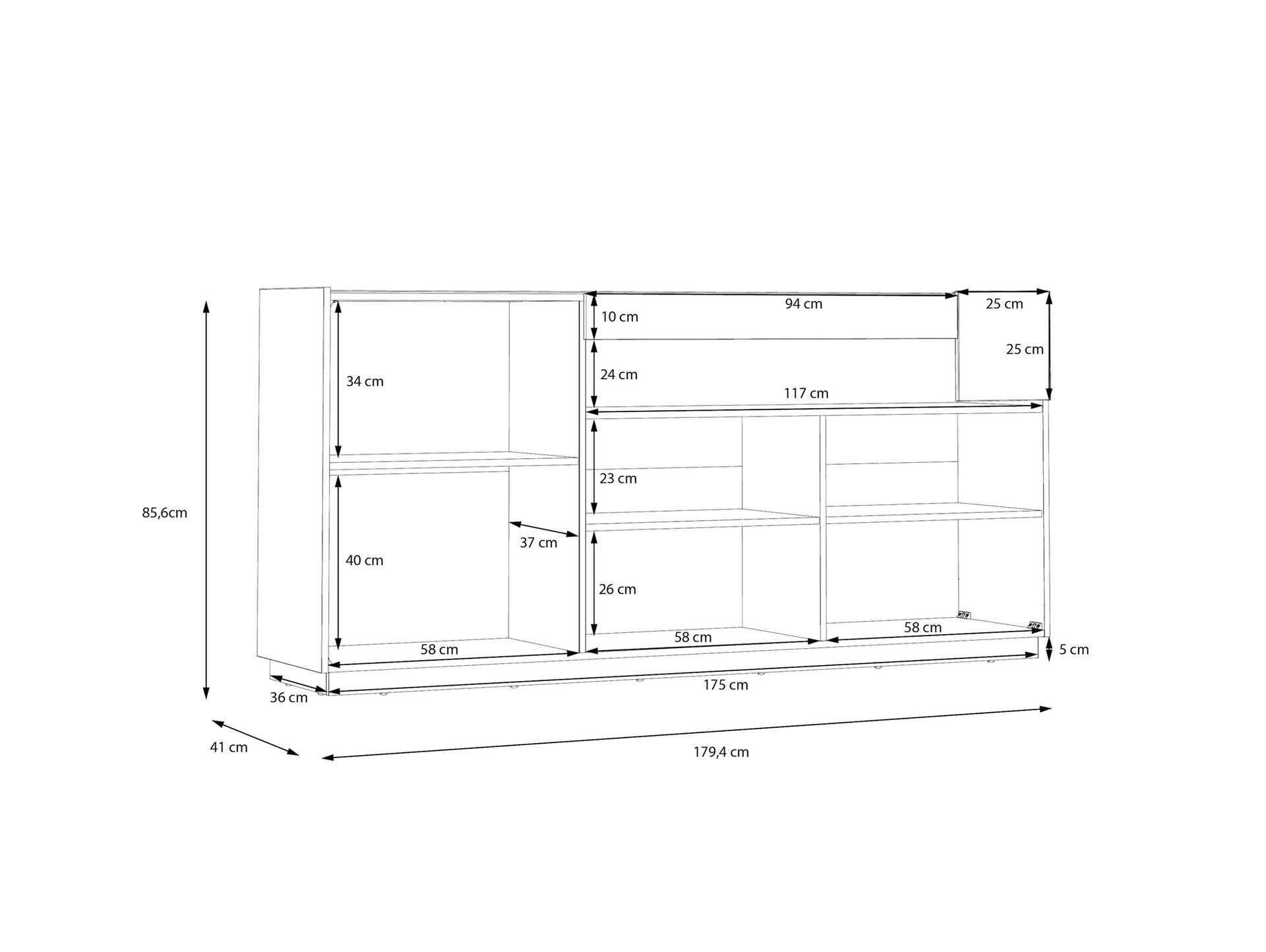 LENNOX Sideboard, Material Dekorspanplatte, lichtgrau/Valencia Oak Dekor 