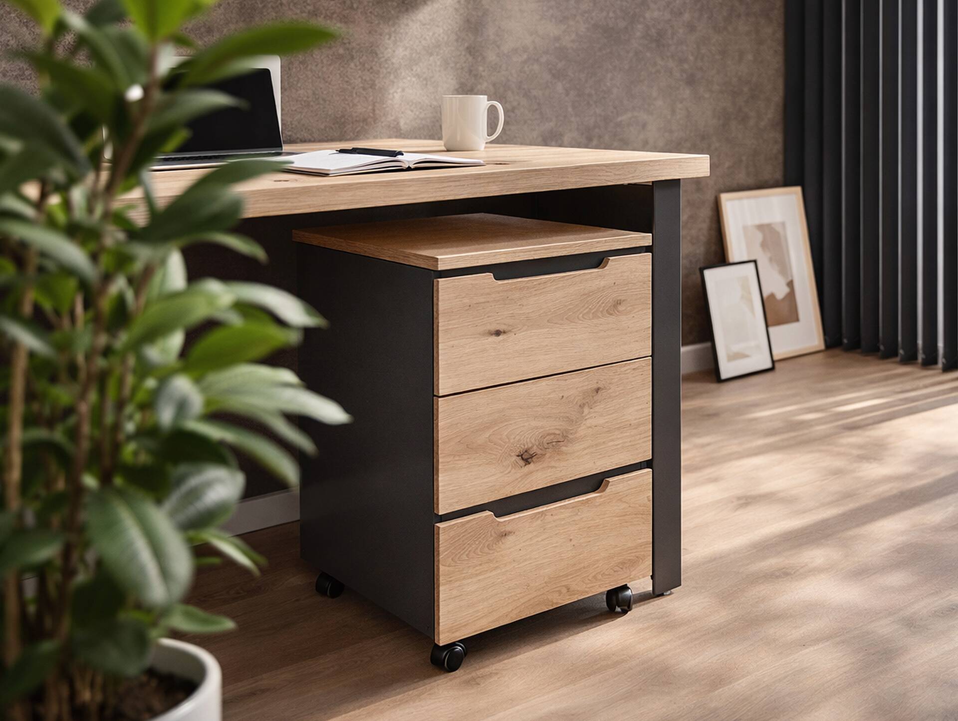 MAILAND Rollcontainer II, Material Dekorspanplatte Artisan Eichefarbig / Graphit