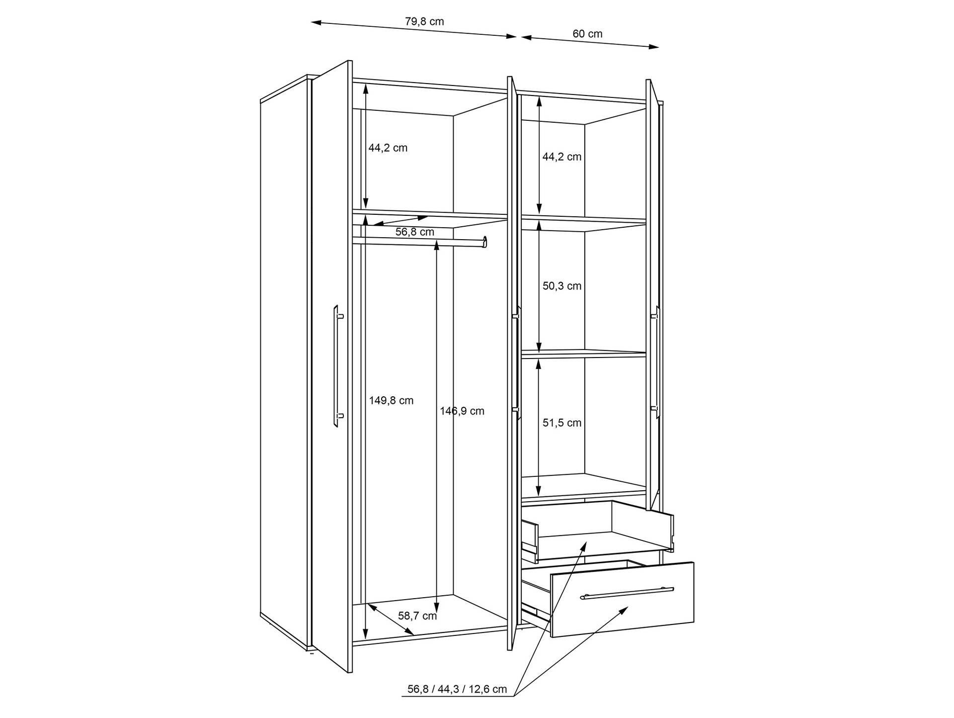 MANIKO Kleiderschrank, Material Dekorspanplatte 3-türig | Eiche sonomafarbig / weiss