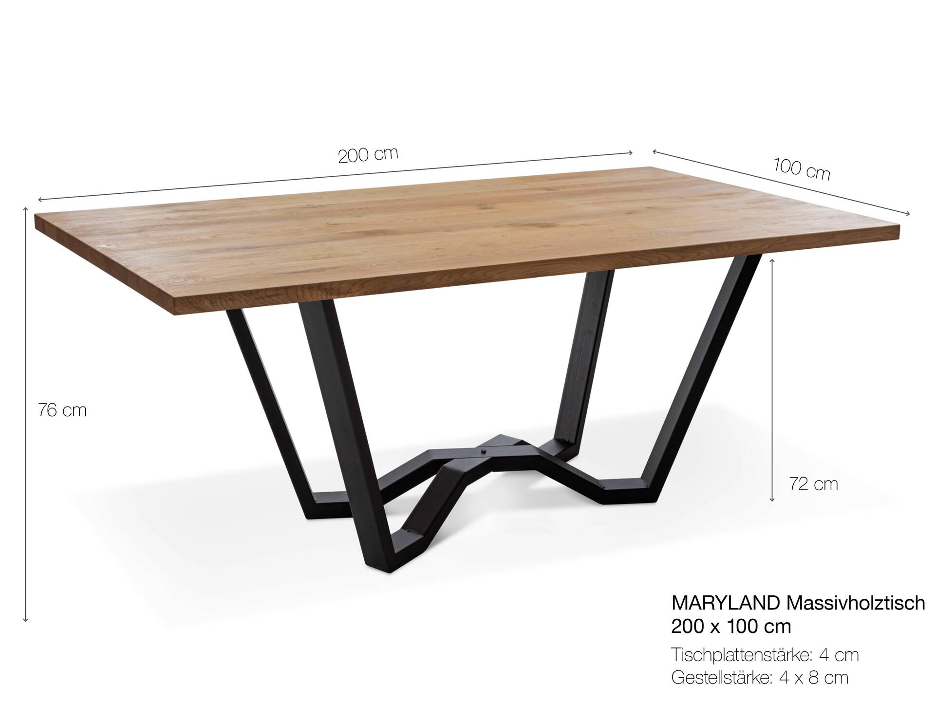 MARYLAND II Massivholztisch mit Baumkante, Material Eiche/Metallgestell SPINNE 200 x 100 cm