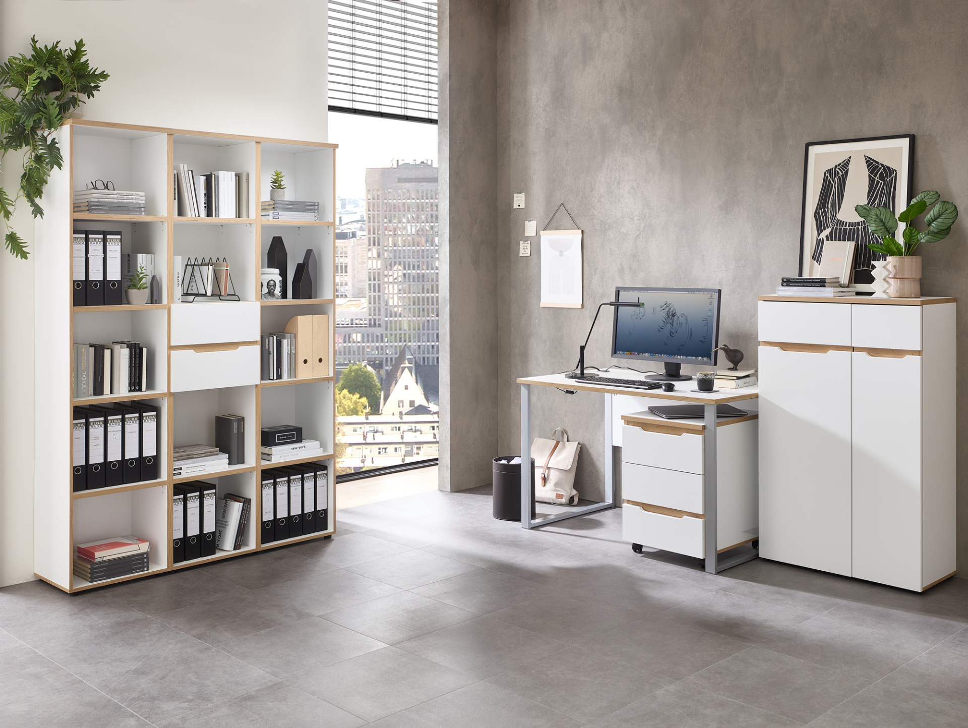 MAILAND Schreibtisch inkl. Schubkastenelement, Material Dekorspanplatte Weiss