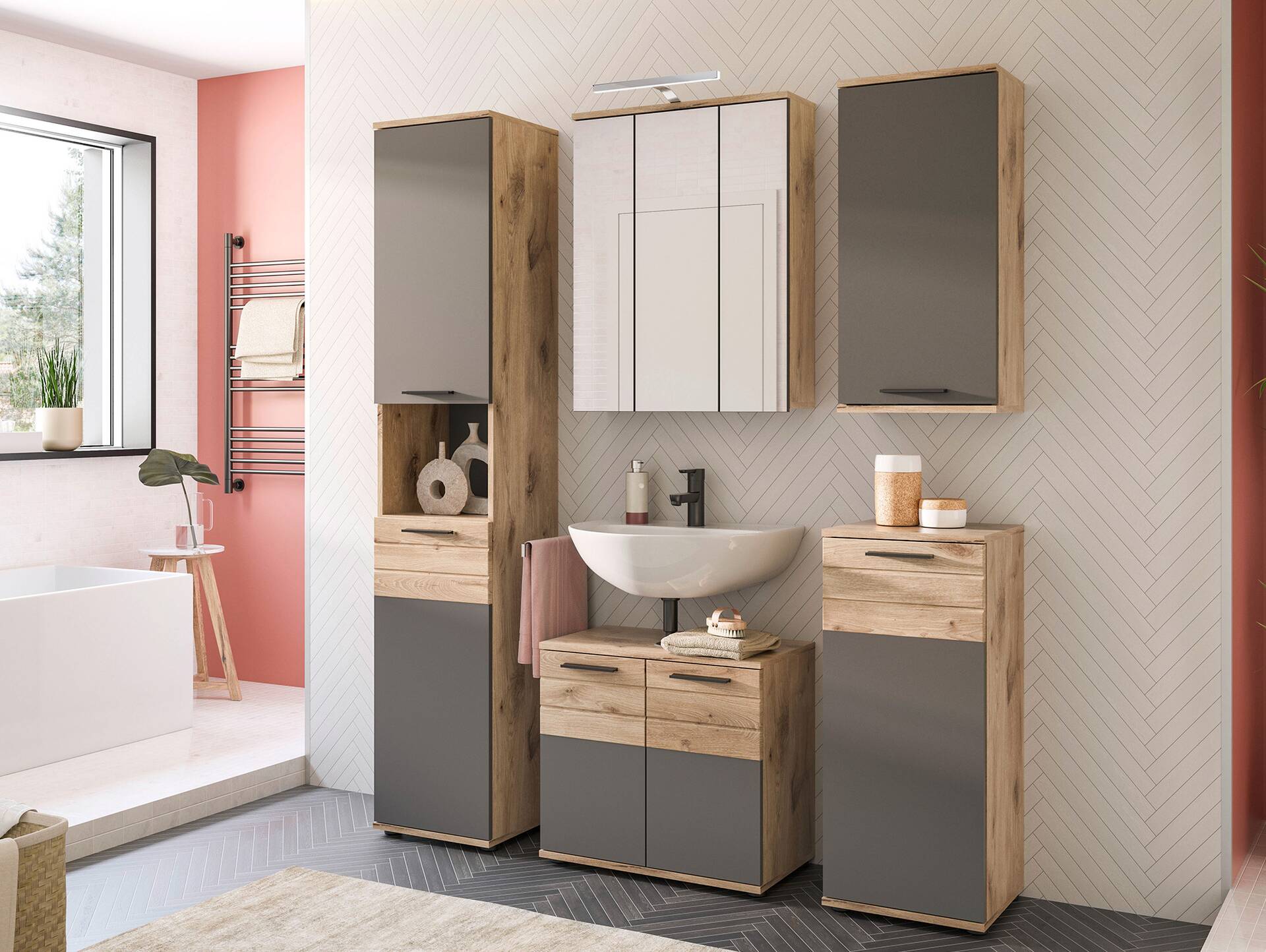 MORANO Spiegelschrank, Material Dekorspanplatte, Nox Oak Nachbildung 
